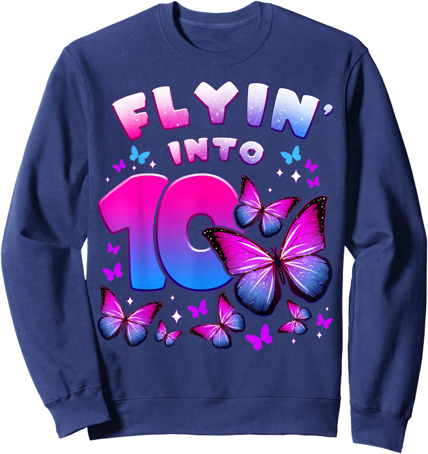 Birthday Girl 10 Years Old Butterfly Number 10 Sweatshirt - Sweatshirt | Navy