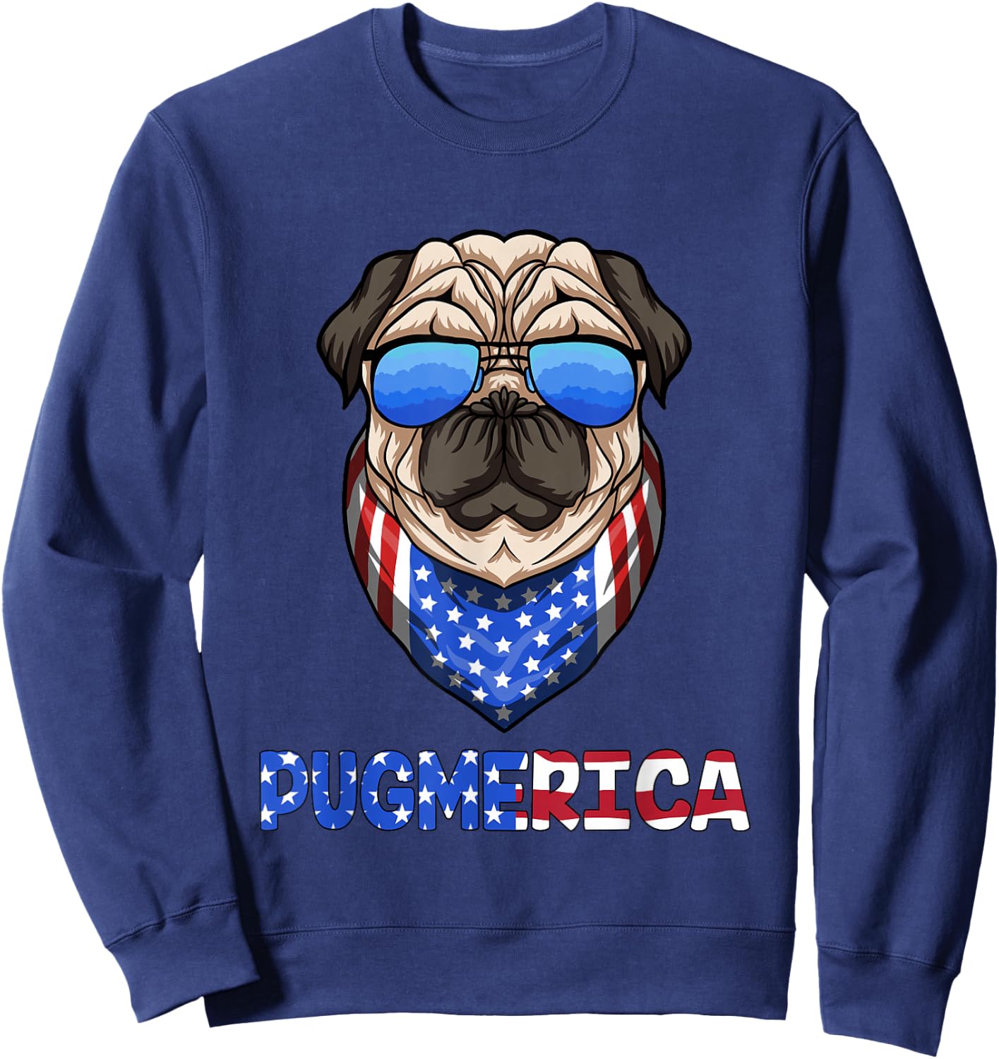Pug 4th of July Pugmerica Sweatshirt - Sweatshirt | Navy