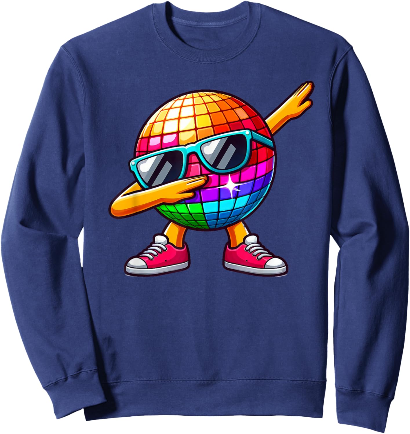 LED 70s Disco Ball Dabbing Sunglasses Nightclub Dance Party Sweatshirt - Sweatshirt | Navy