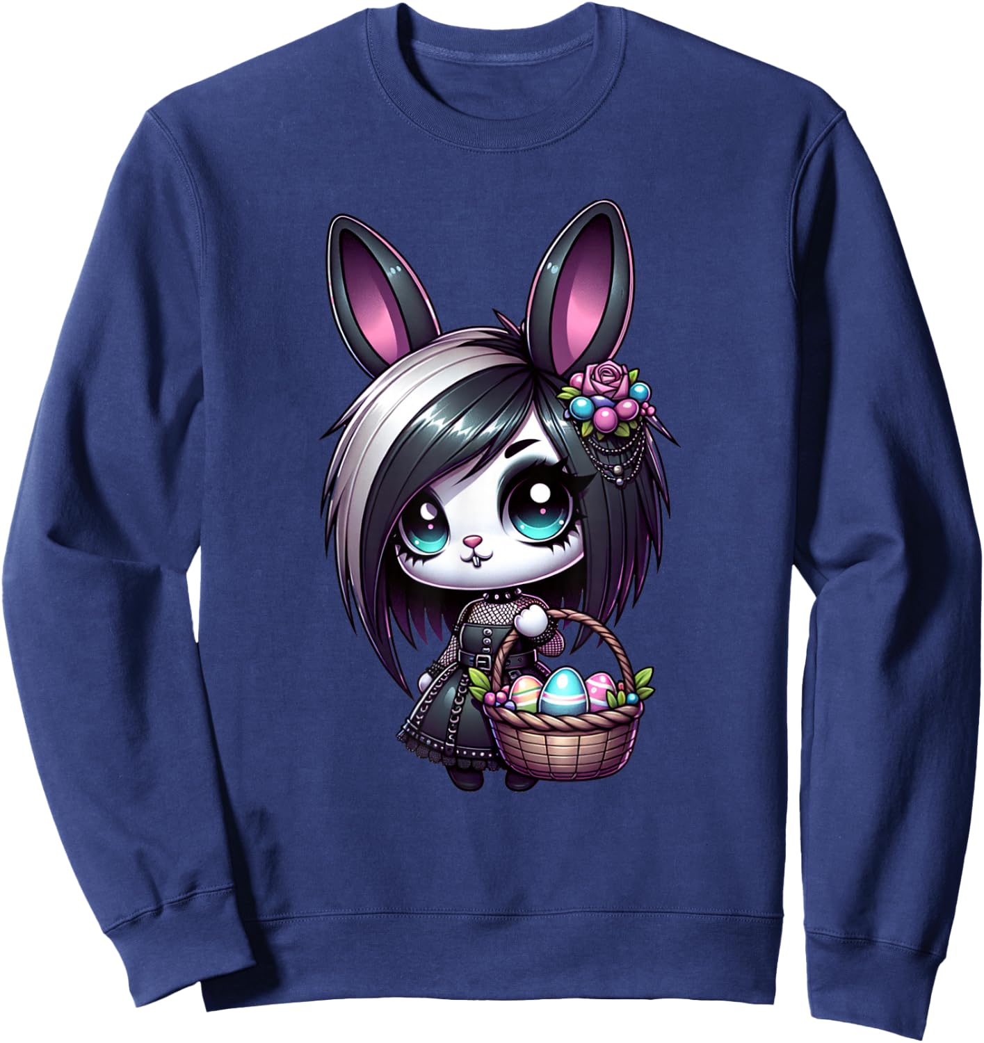 Easter Bunny Goth Girl Emo Gothic Whimsigoth Style Graphic Sweatshirt - Sweatshirt | Navy