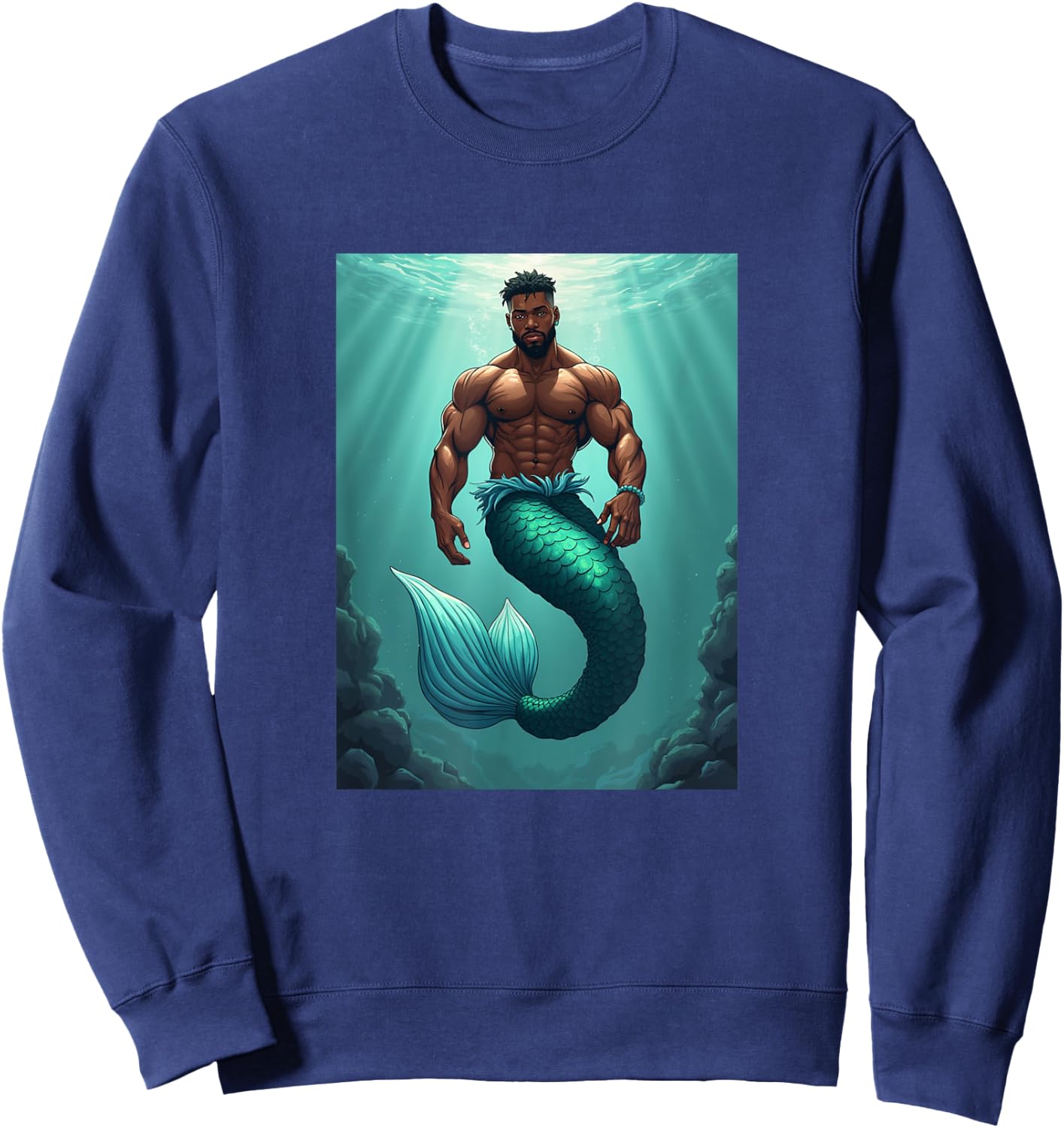 LGBTQ Transgender Gay Muscle African Mermaid Gay Merman Sweatshirt - Sweatshirt | Navy