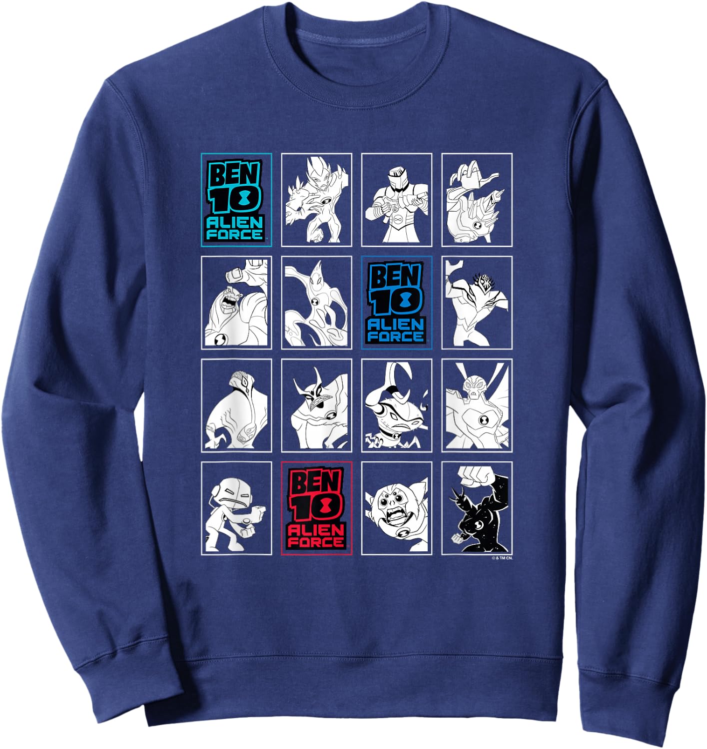 Ben 10: Alien Force Ten Alien Heroes VS Villains B&W Panels Sweatshirt - Sweatshirt | Navy