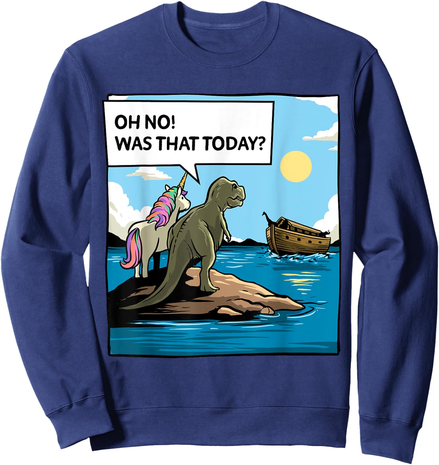 Christian Noah's Ark Bibble Pun Last Unicorn Dinosaur Funny Sweatshirt - Sweatshirt | Navy