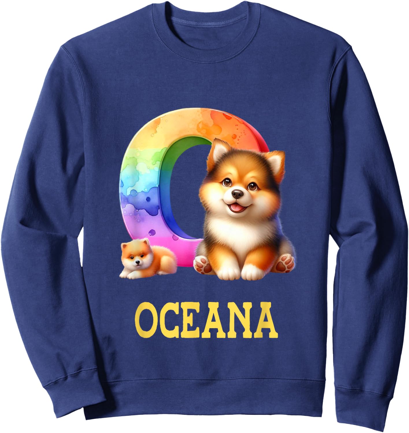 Cute Dogs Letter Oceana Name Rainbow Dog Sweatshirt - Sweatshirt | Navy