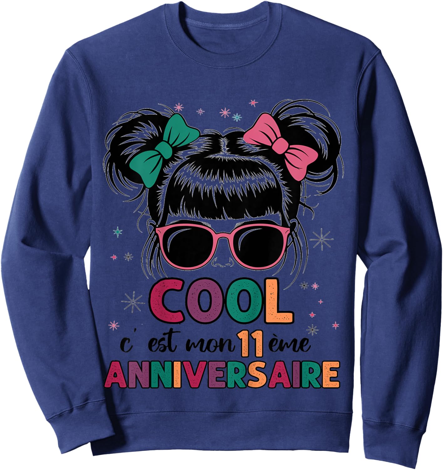 Children's 11 Year Old Birthday Gift Girl Cool Fun Glasses Festive , white, 2 Sweatshirt - Sweatshirt | Navy