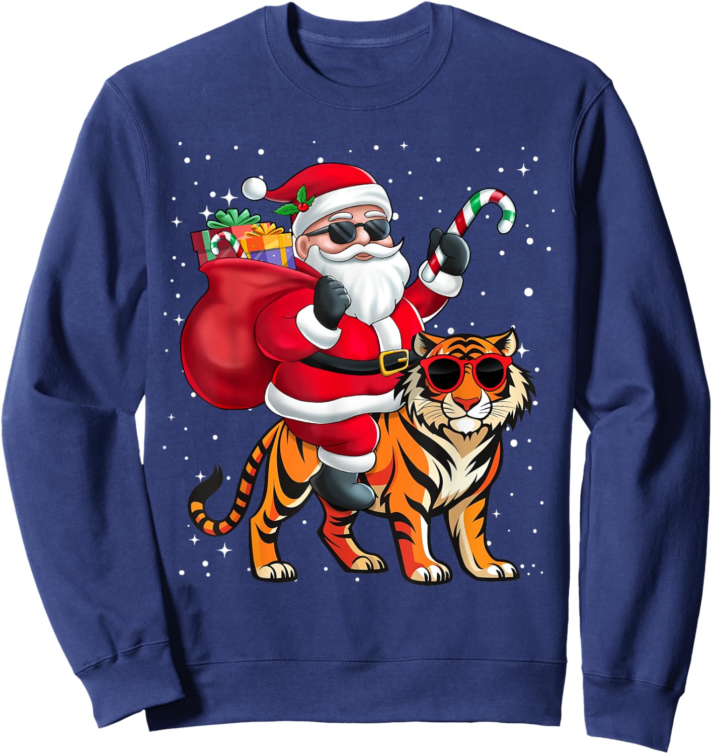 Santa Claus Riding A Tiger Christmas Boy Girl Kids Sweatshirt - Sweatshirt | Navy