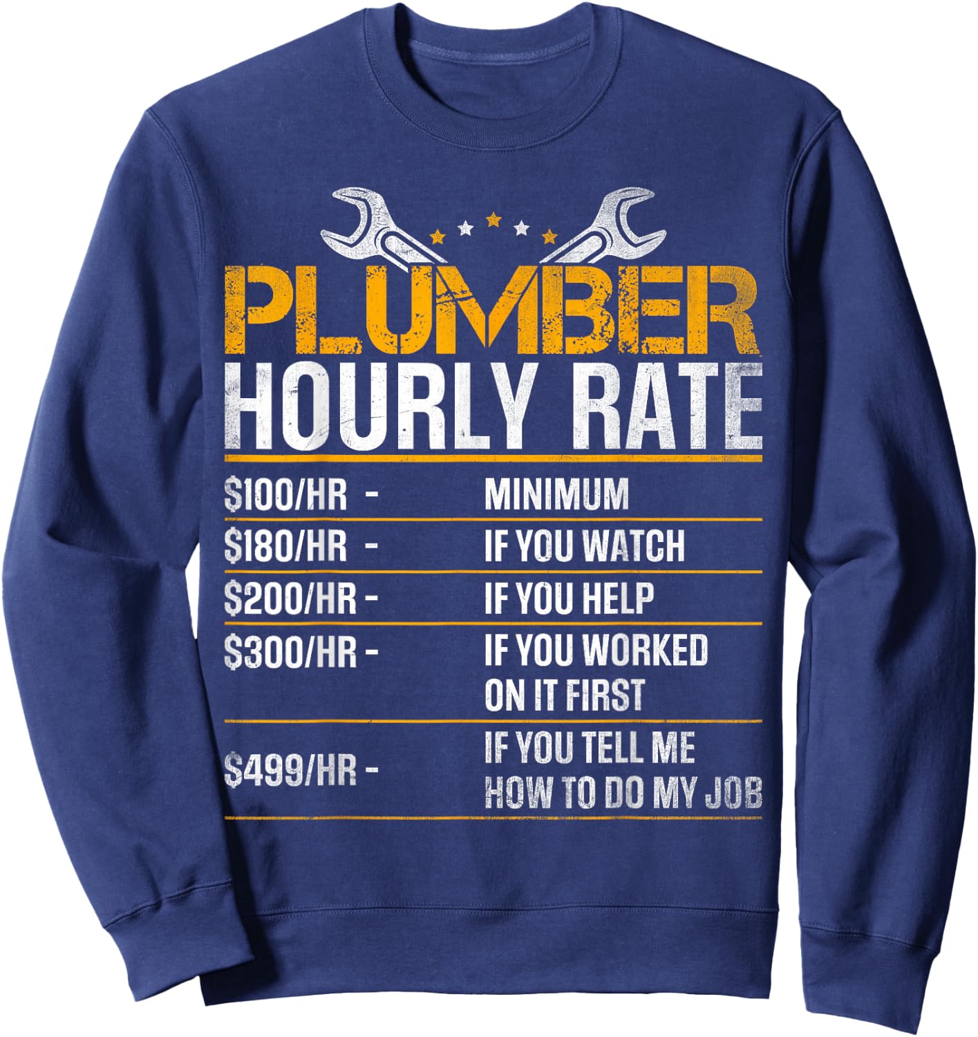Plumber Hourly Rate Funny Plumber Men Gag Gifts Sweatshirt - Sweatshirt | Navy