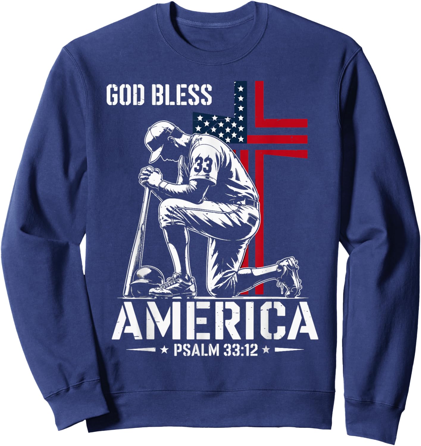 God Bless America Patriotic Baseball Christian Faith Men's Sweatshirt - Sweatshirt | Navy