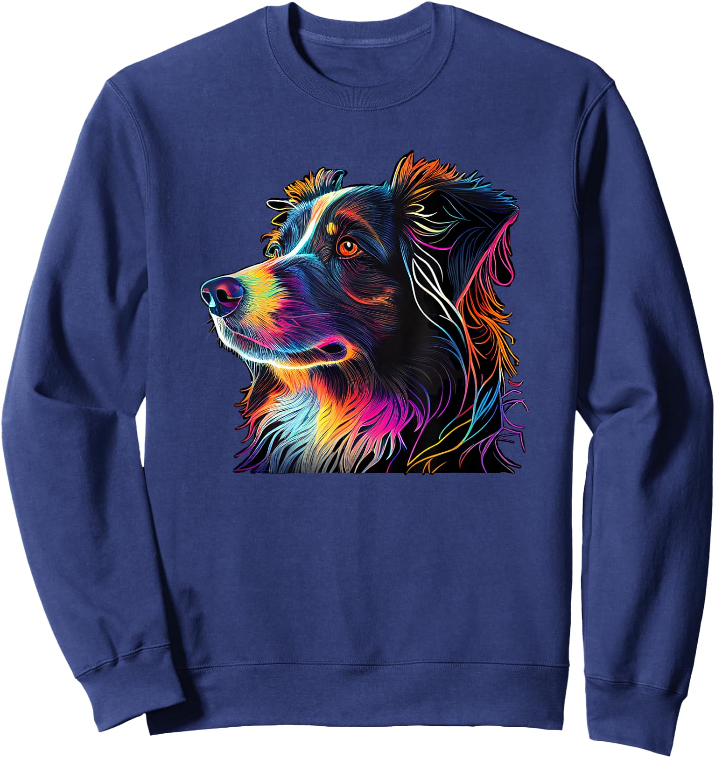 Australian Shepherd Mini Colorful Abstract Line Art Sweatshirt - Sweatshirt | Navy