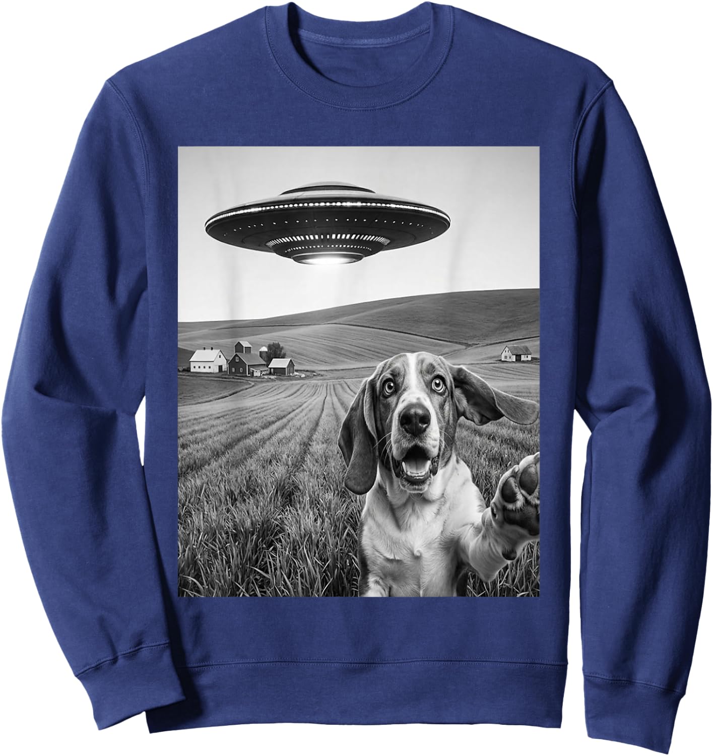 Selfie with Alien UFO Funny Basset Hound Dog Lover Sweatshirt - Sweatshirt | Navy