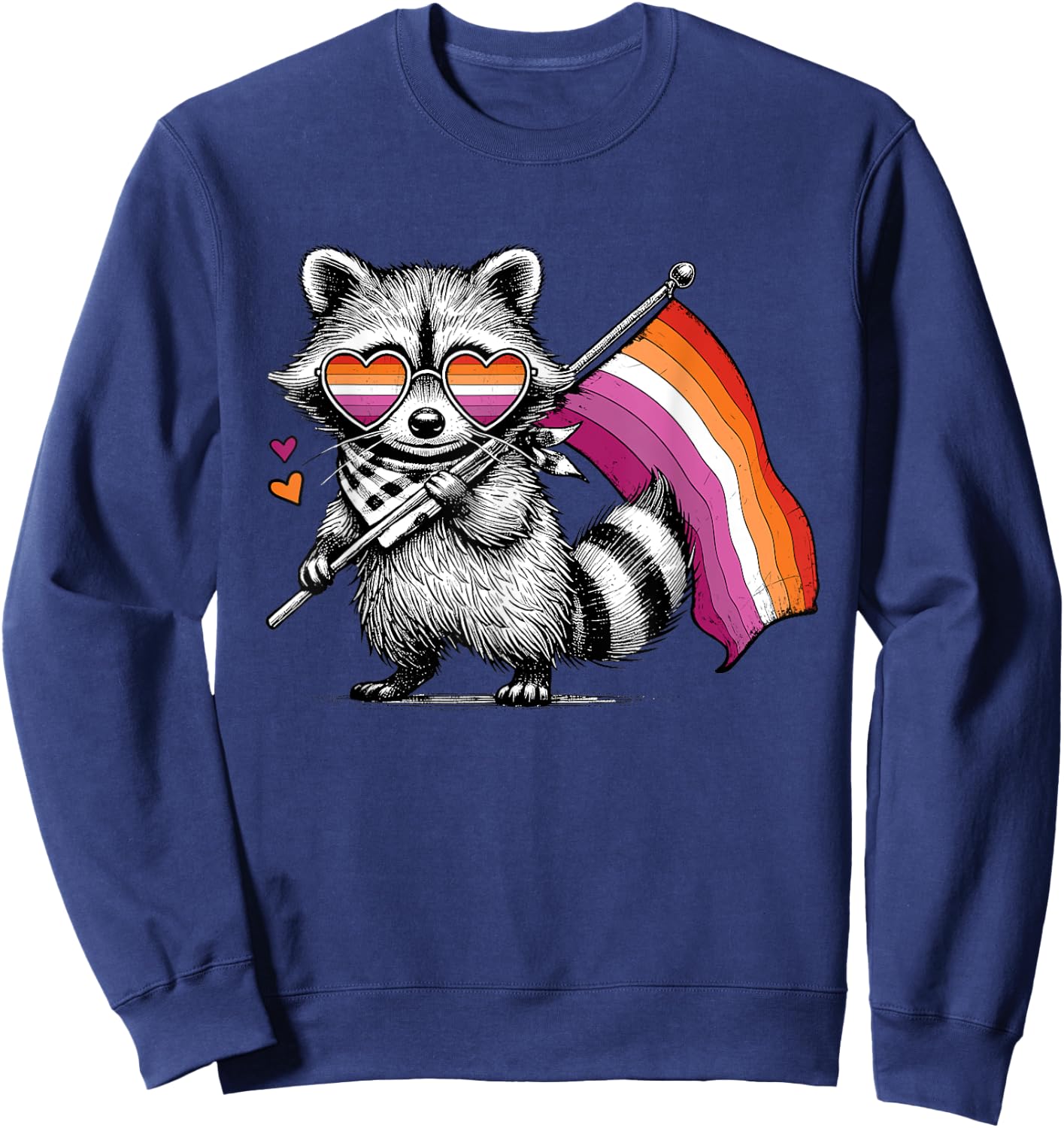 Funny Cute Raccoon Hold Flag Lesbian Subtle Sapphic Pride Sweatshirt - Sweatshirt | Navy