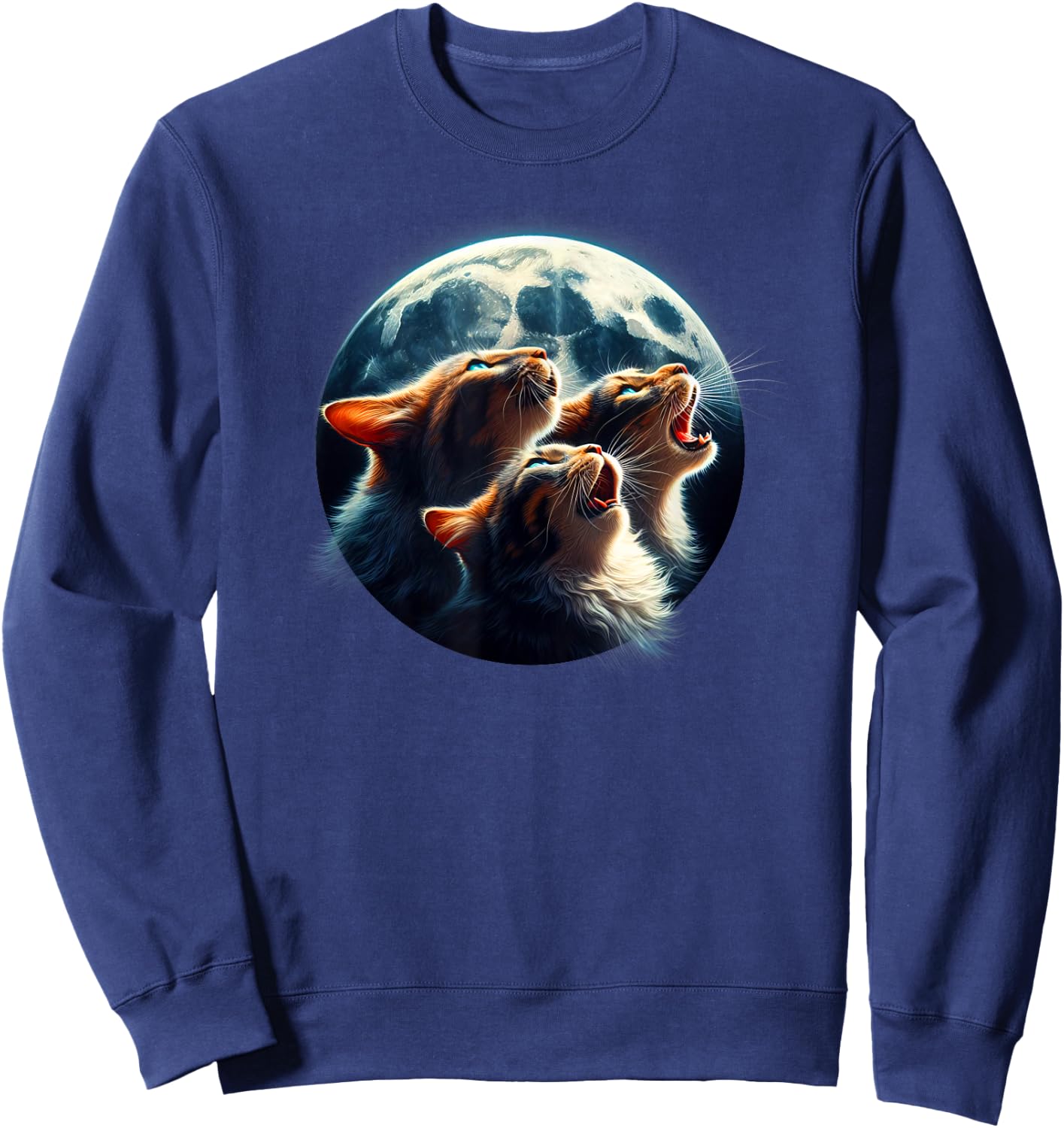 Funny Cute Cat Shirt Three Cats Moon Kitten Graphic Women Kids Sweatshirt - Sweatshirt | Navy