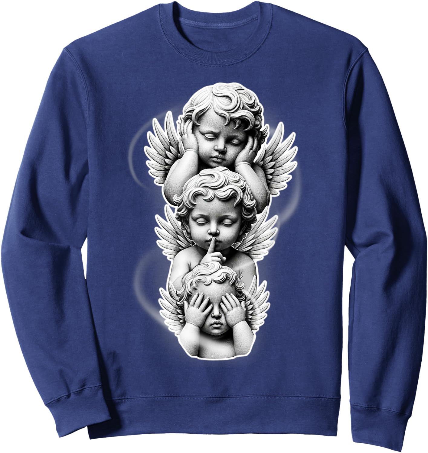 See No Evil Speak No Evil Hear No Evil Baby Angel Cherubs Sweatshirt - Sweatshirt | Navy