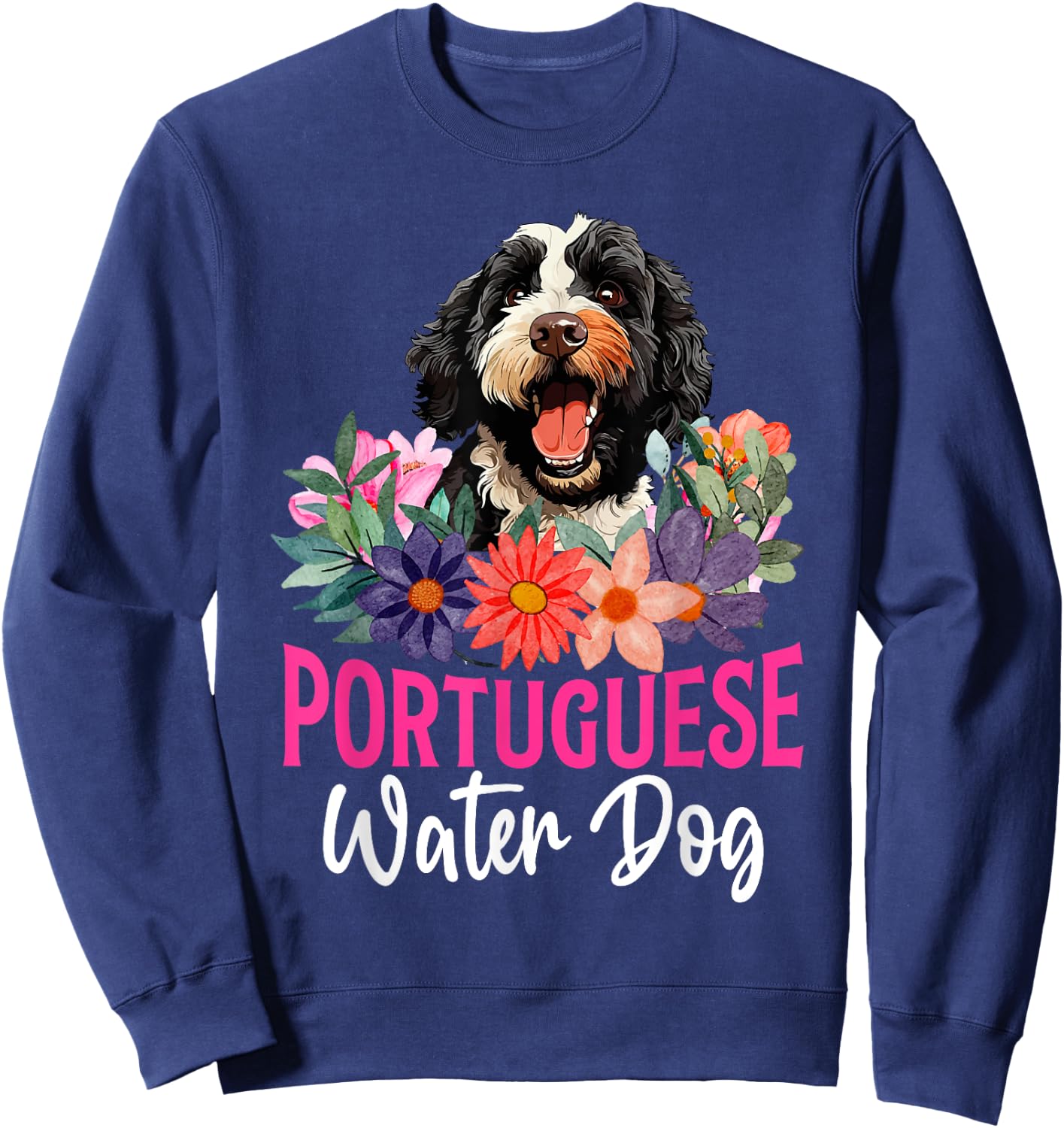 Sunset Retro Portuguese Water Dog - Pet Paw Sweatshirt - Sweatshirt | Navy