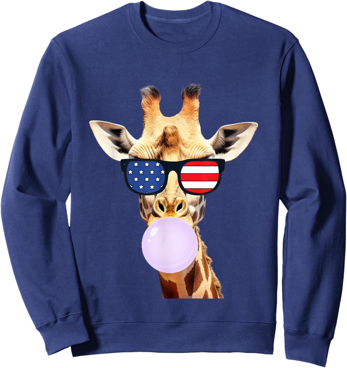 Funny Giraffe American Flag 4th Of July Adults Kids USA Sweatshirt - Sweatshirt | Navy