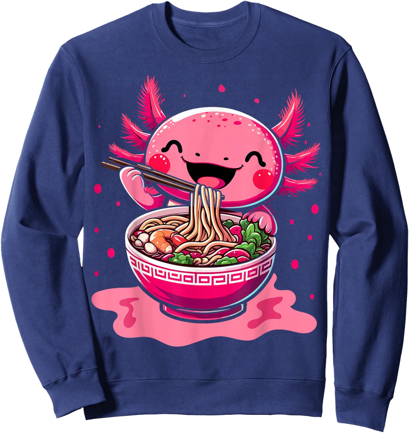 Kawaii Axolotl Eating Ramen Noodles Kids Teen Boys Girls Sweatshirt - Sweatshirt | Navy