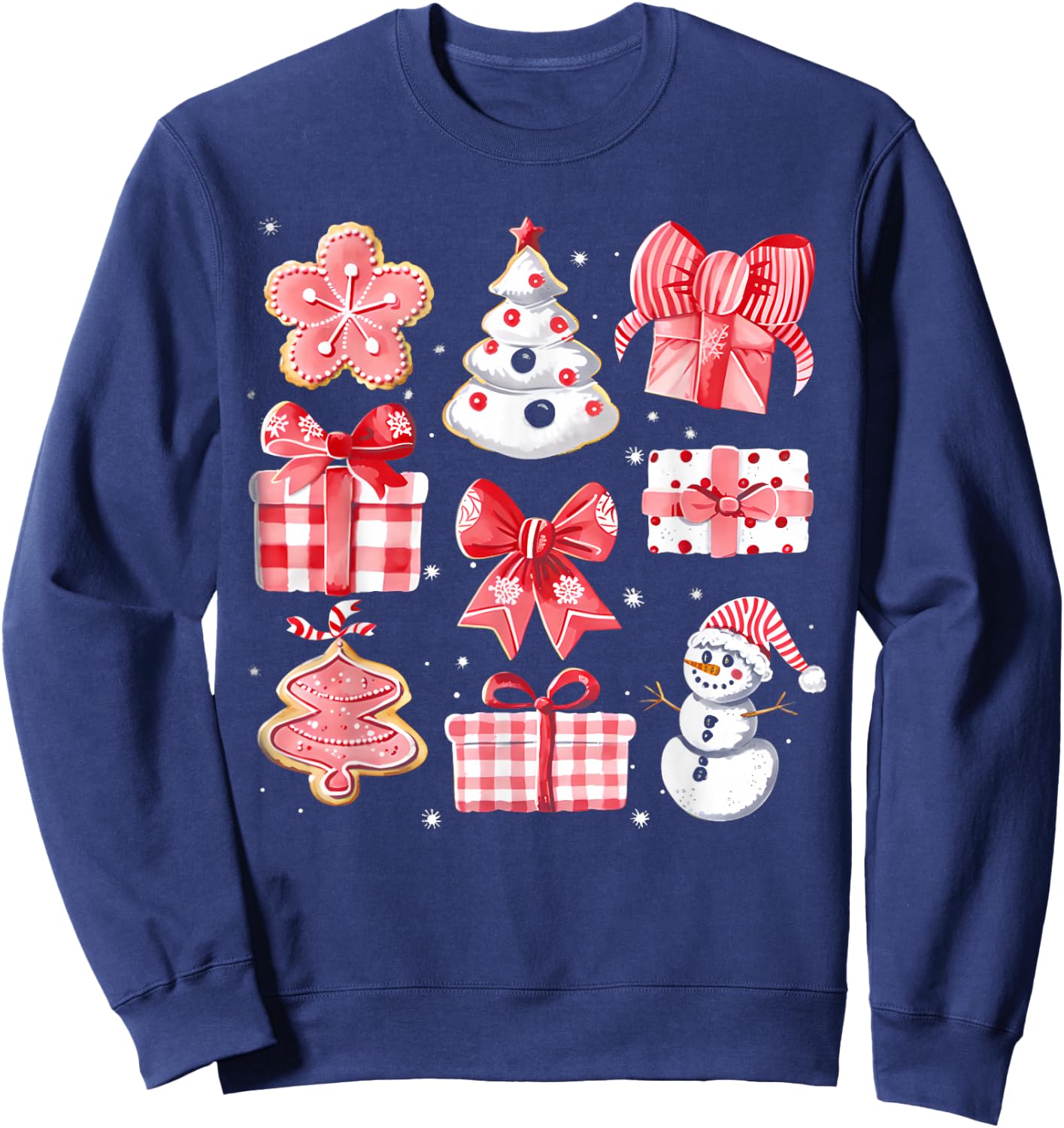 Cute Coquette Christmas Red Bows Santa Gingerbread Snowman Sweatshirt - Sweatshirt | Navy