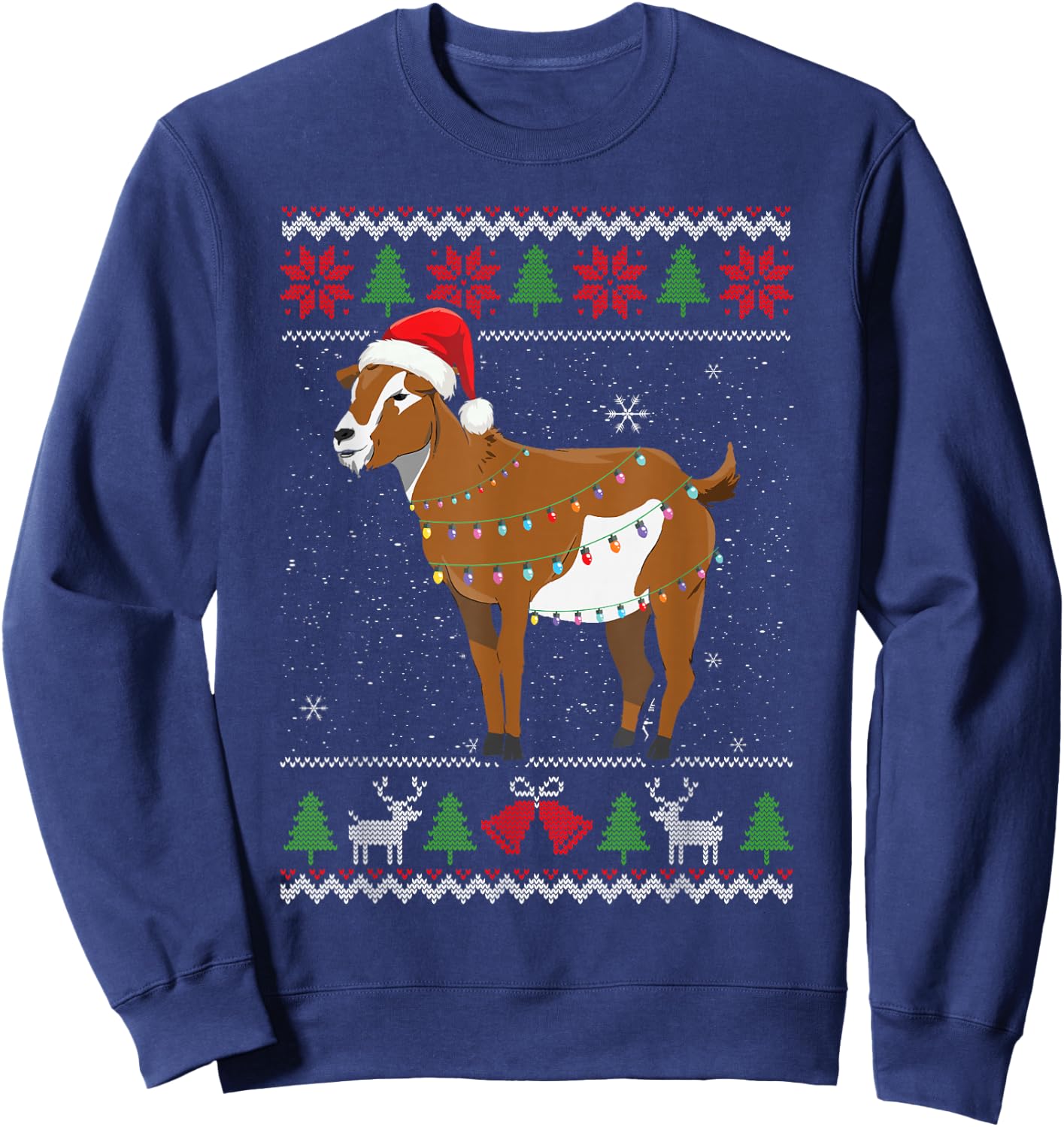 Goat Christmas Sweater Goat Christmas Tree Lights Sweatshirt - Sweatshirt | Navy