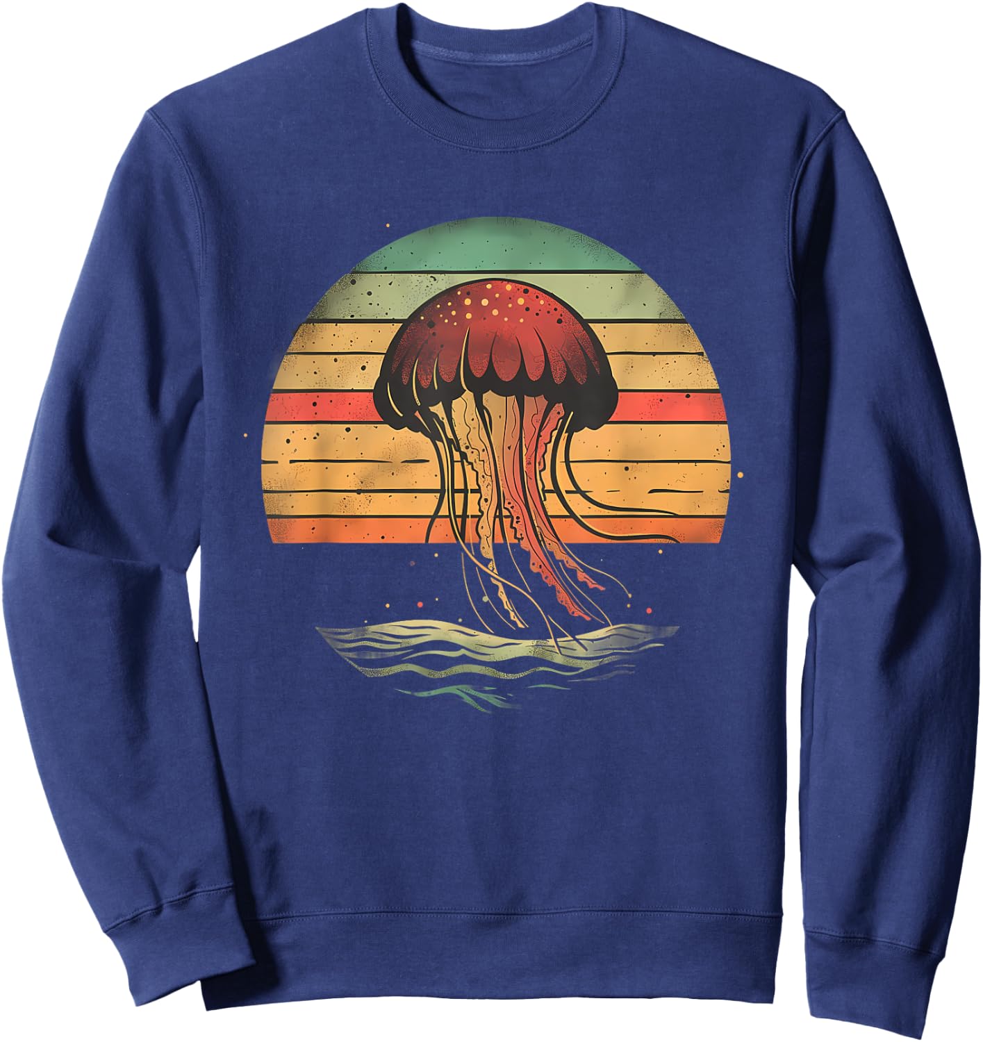 Jellyfish Retro Sunset Marine Mammal Sea Ocean Jellyfish Sweatshirt - Sweatshirt | Navy