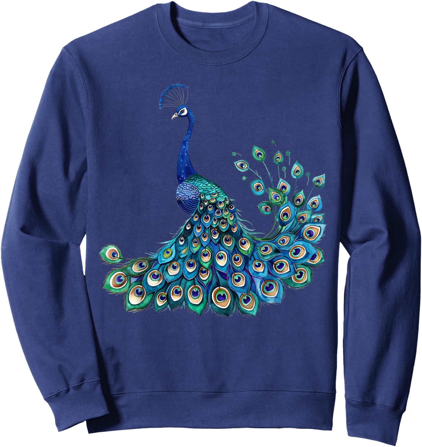Blue Peacock Teal Feathers Bird Lover Men Women Kids Sweatshirt - Sweatshirt | Navy
