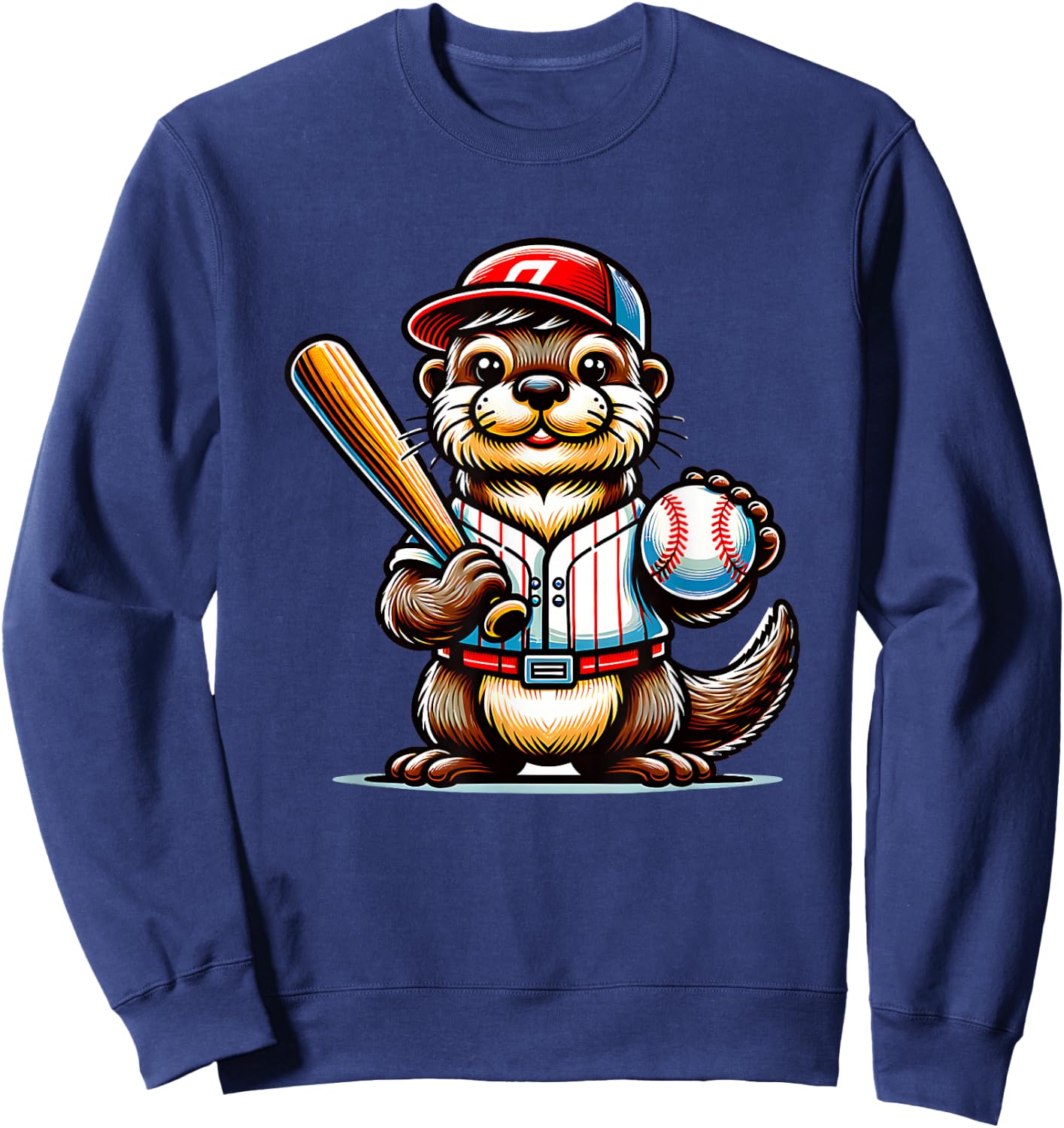 Otter Playing Baseball Funny Sport Design Sweatshirt - Sweatshirt | Navy