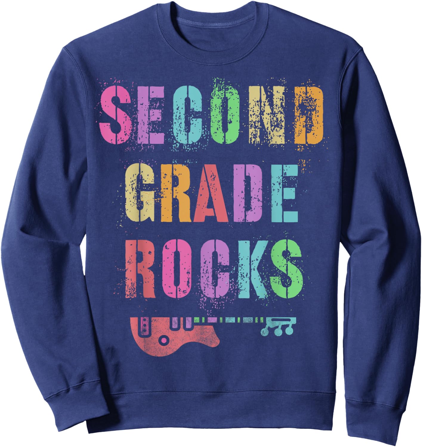 SECOND GRADE ROCKS Teacher Ready To Team 2nd Grader Rockstar Sweatshirt - Sweatshirt | Navy