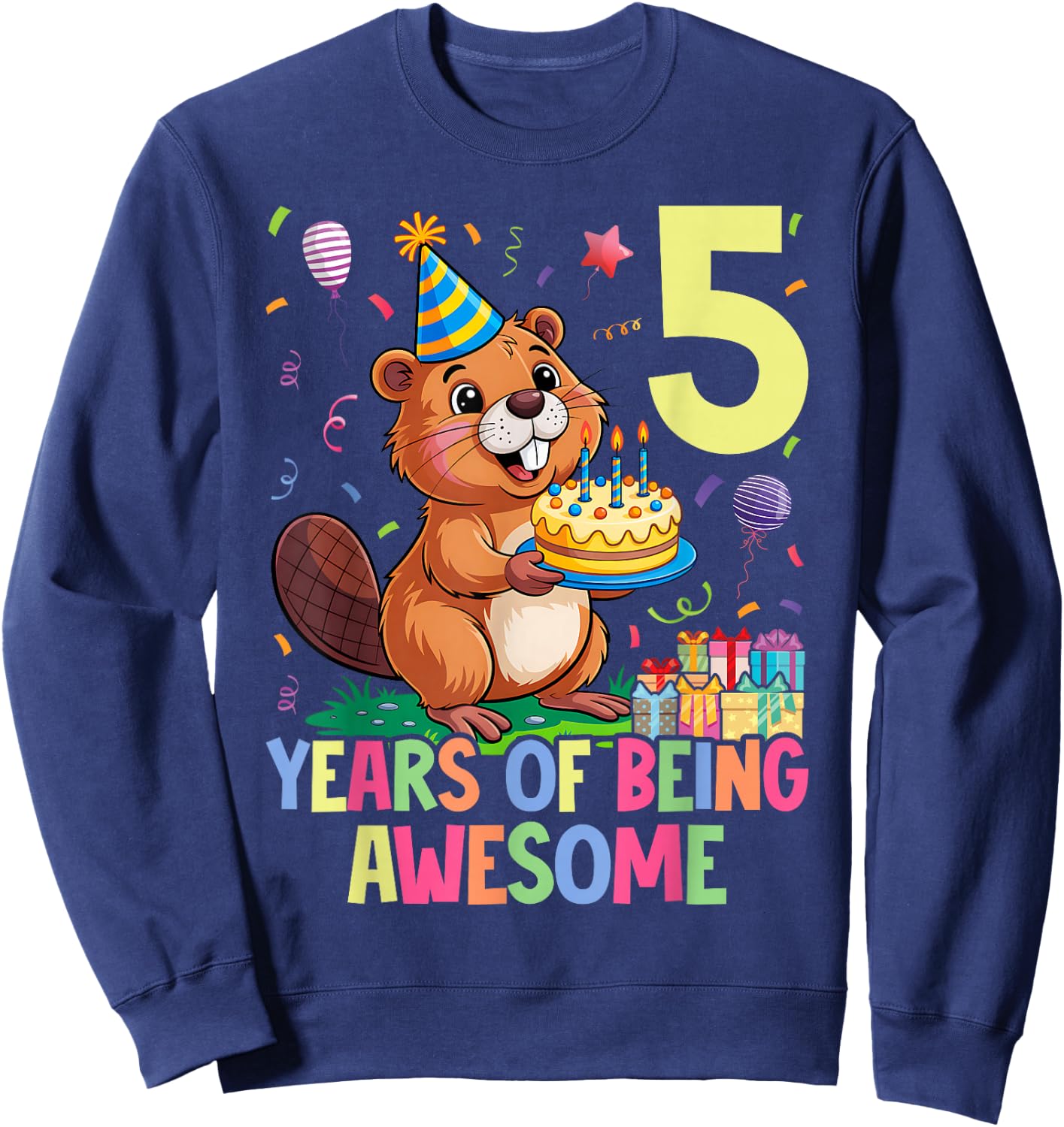 Beaver 5th Birthday for Kids Five Year Old Beaver Sweatshirt - Sweatshirt | Navy