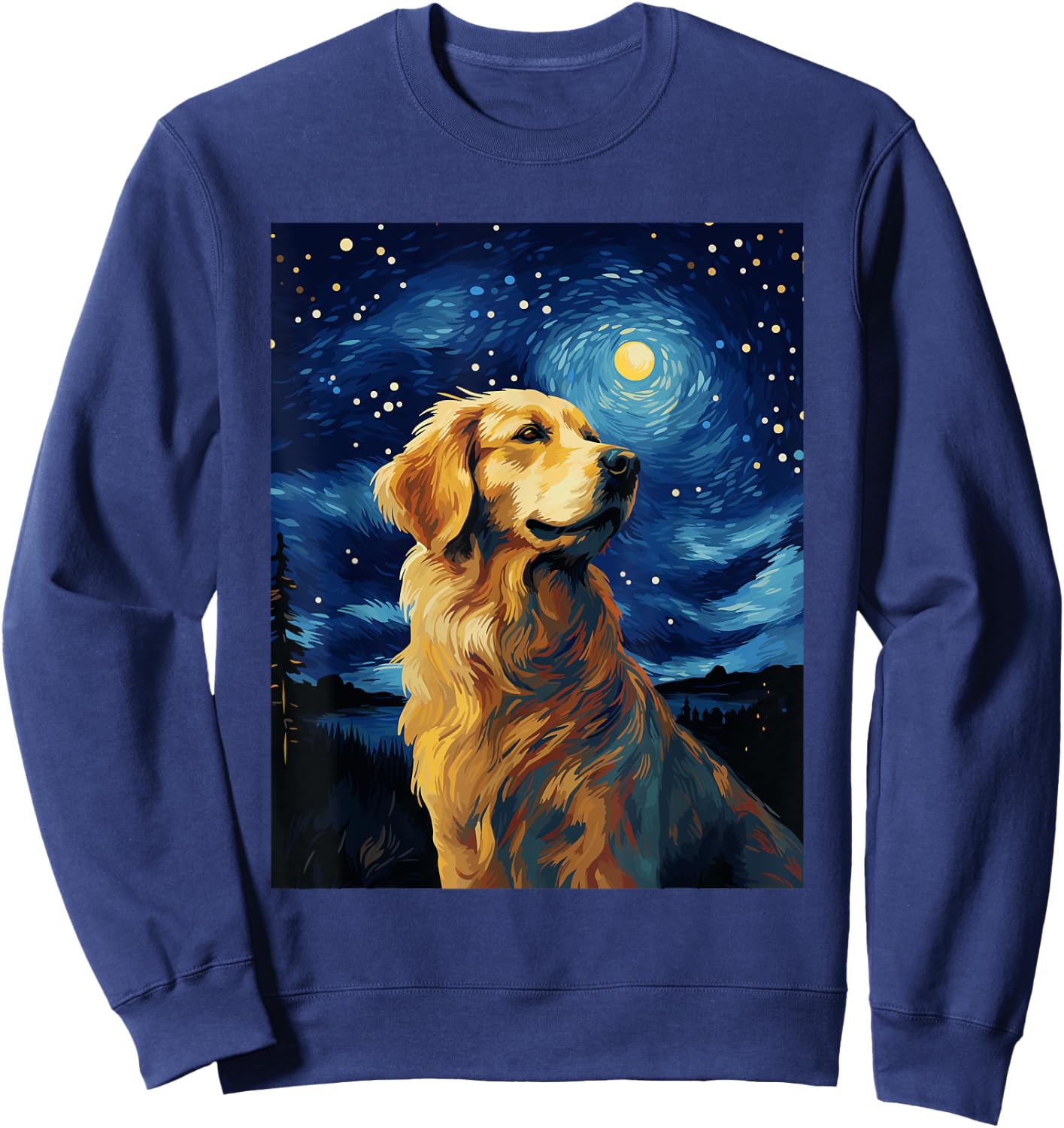Golden Retriever Dog Starry Night Van Gogh Men Women Kids Sweatshirt - Sweatshirt | Navy