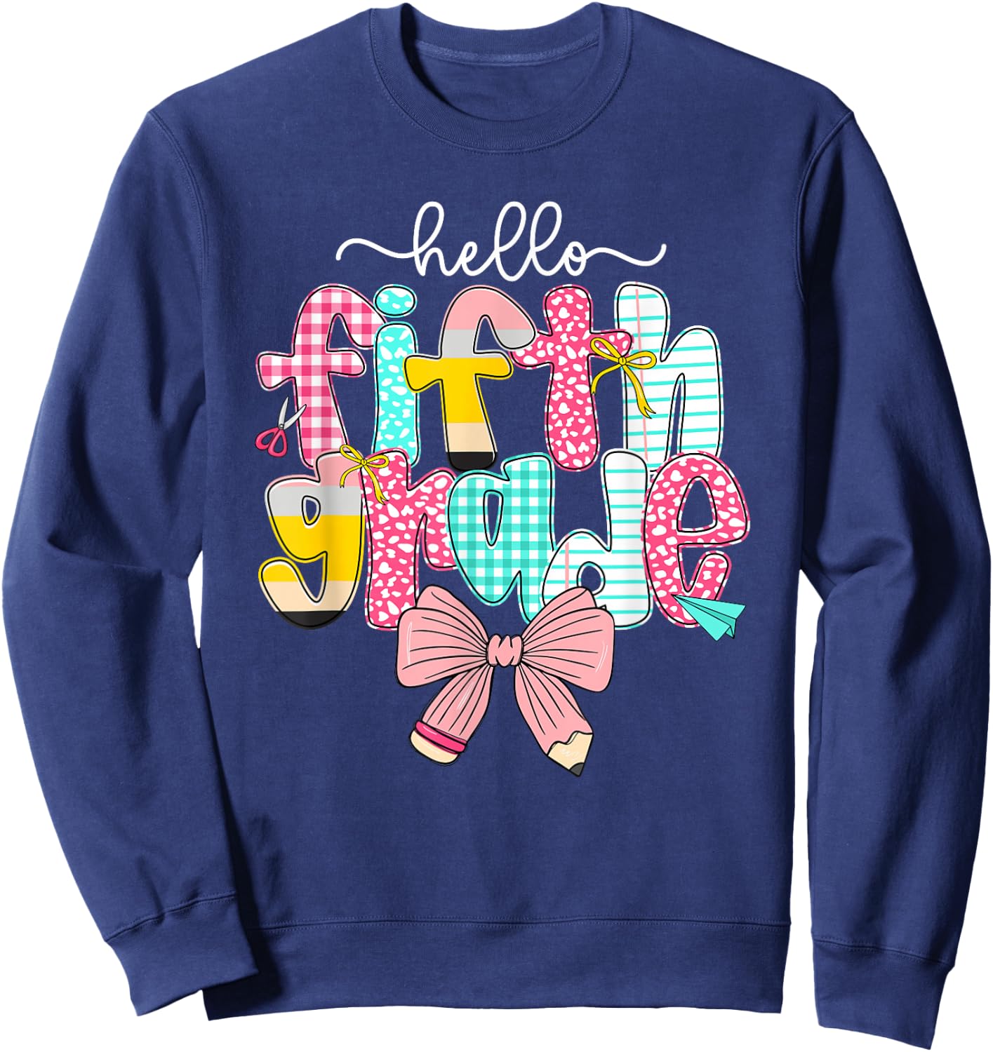 Preppy Hello 5th Grade Back to School Teacher Student Kids Sweatshirt - Sweatshirt | Navy