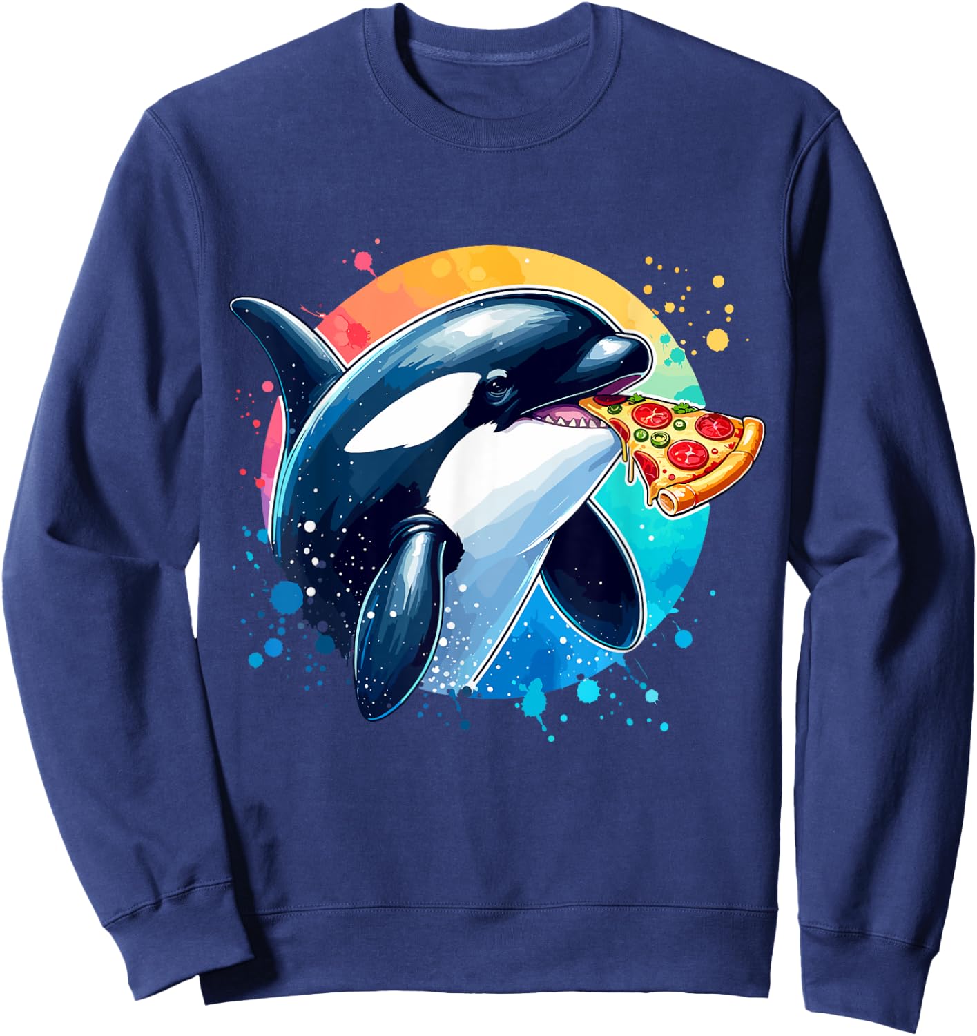 Orca Whale Eating Margherita Pizza Funny Sweatshirt - Sweatshirt | Navy