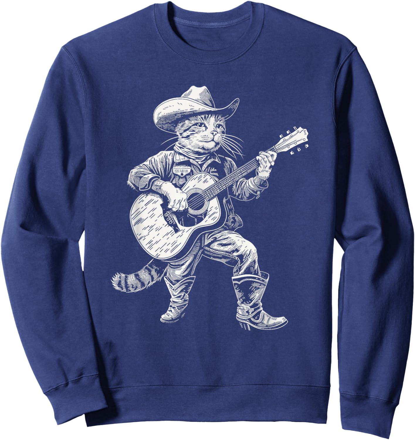 Cowboy Cat Playing Guitar Funny Country Music Loving Cat Sweatshirt - Sweatshirt | Navy