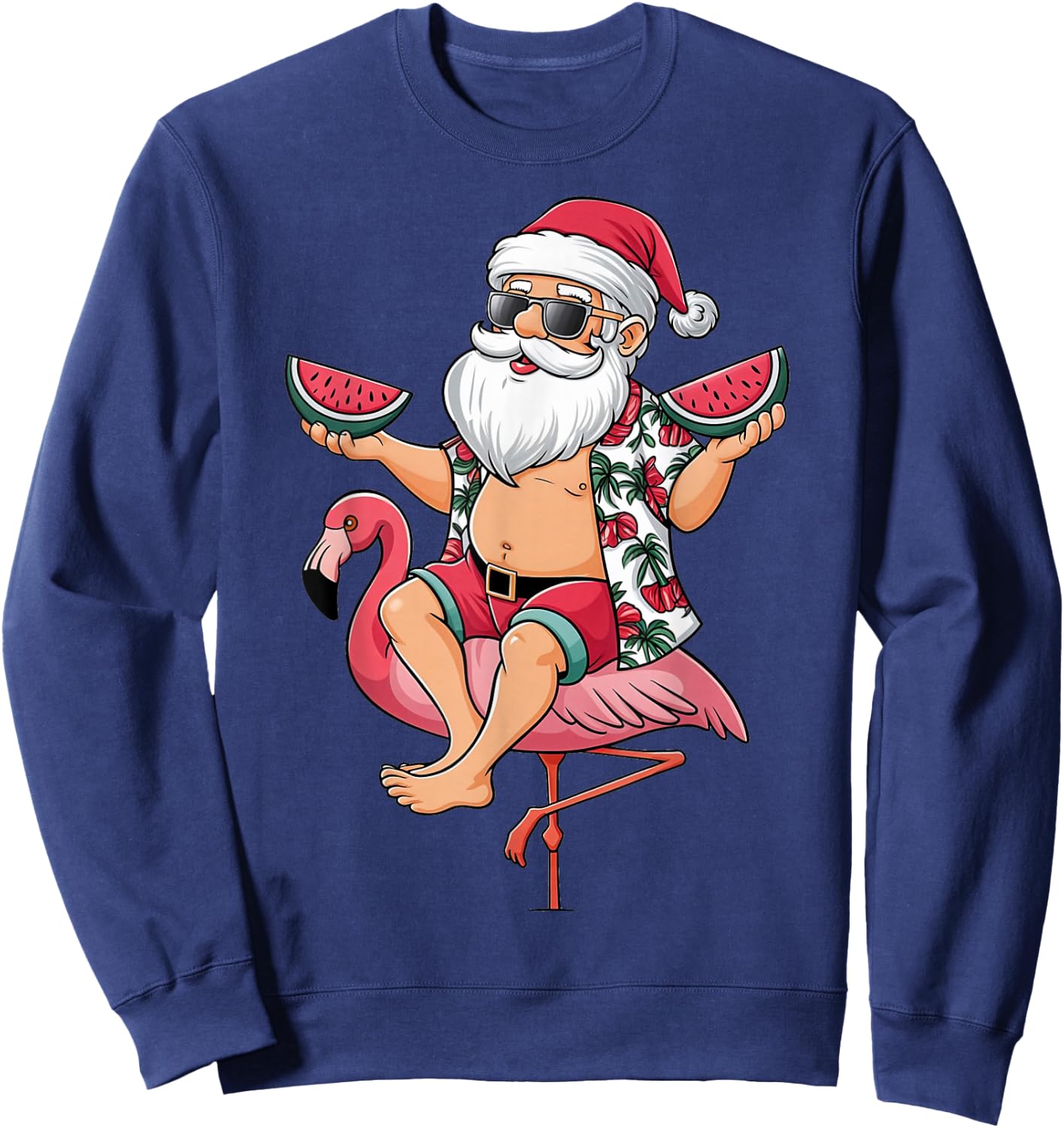 Santa Flamingo Floatie Christmas In July Watermelon Summer Sweatshirt - Sweatshirt | Navy