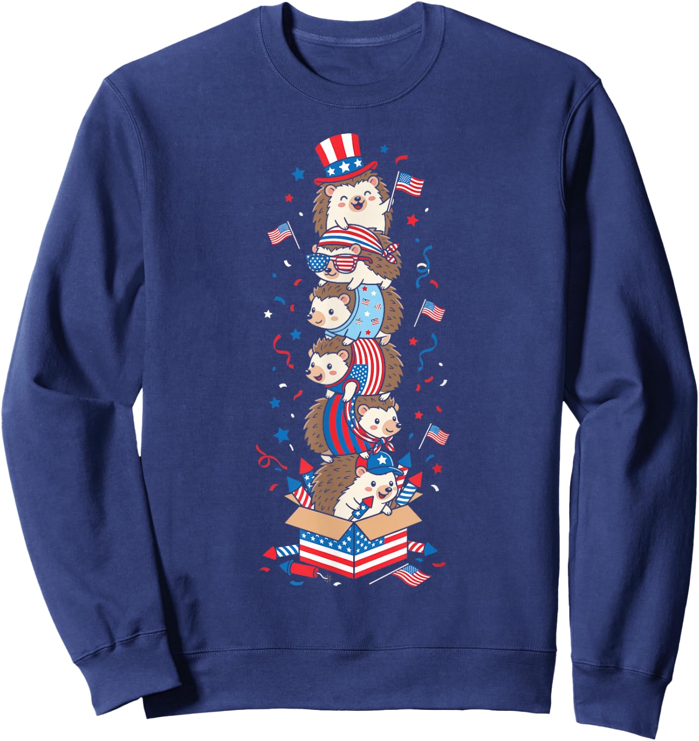 Funny Hedgehog American USA Flag Memorial Day 4th of July Sweatshirt - Sweatshirt | Navy