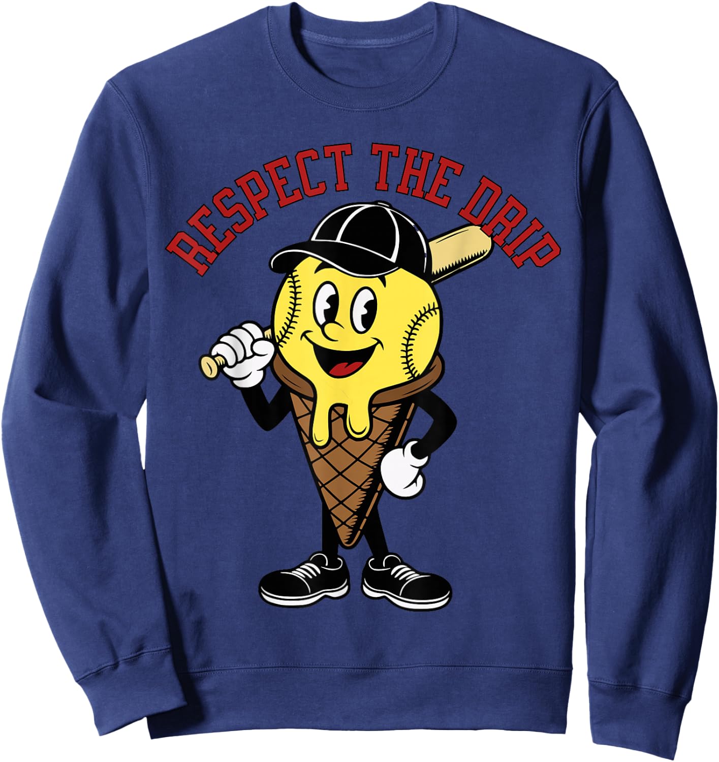 Baseball Ice Cream Drip Mascotte Retro Sweatshirt - Sweatshirt | Navy