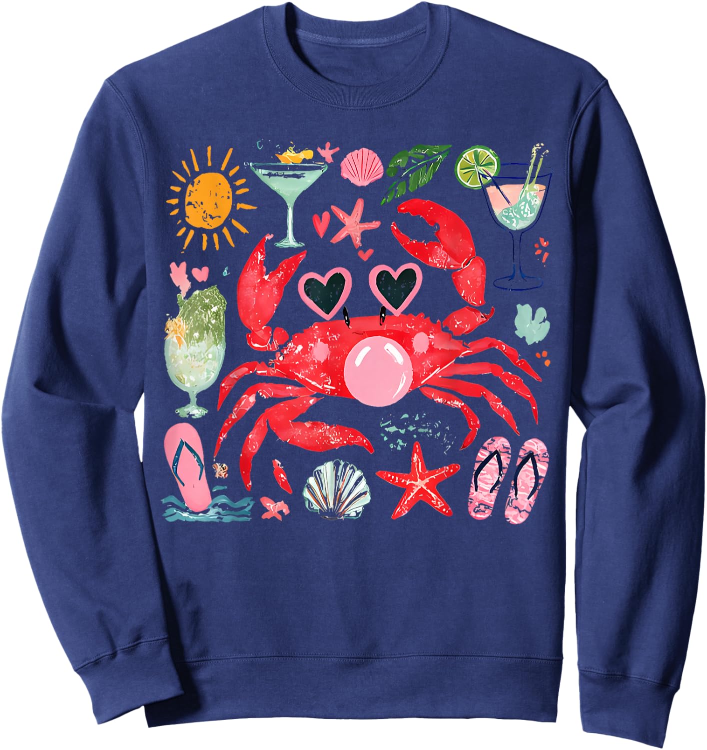 Crab Funny Crab Blowing Bubble Beach Vibes Summer Vacation Sweatshirt - Sweatshirt | Navy