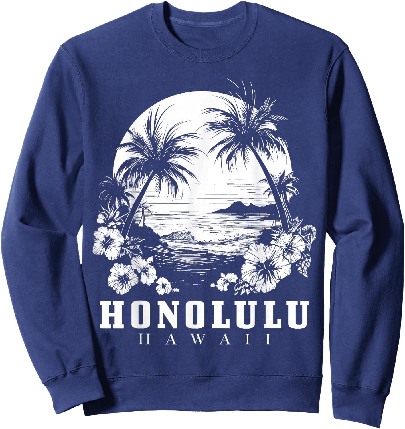 Honolulu Hawaii Hawaiian Hibiscus Flowers Surfer Souvenir Sweatshirt - Sweatshirt | Navy