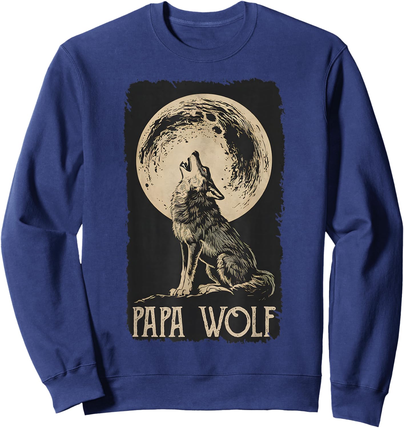 Dad Wolf Geschenk Ideen Für Herren Heulender Wolf Vater Vollmond Männer Papa Wolf Grau S Klassisch V-Ausschnitt Sweatshirt - Sweatshirt | Navy