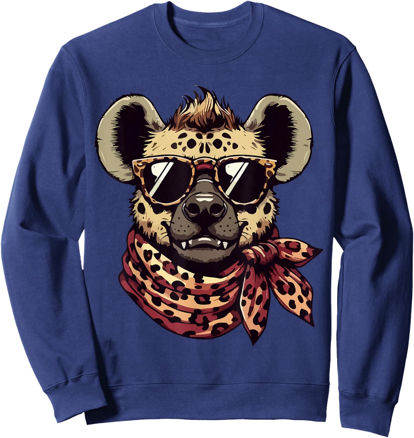 Hyena Wearing Leopard Scarf Animal Wearing Sunglasses Sweatshirt - Sweatshirt | Navy