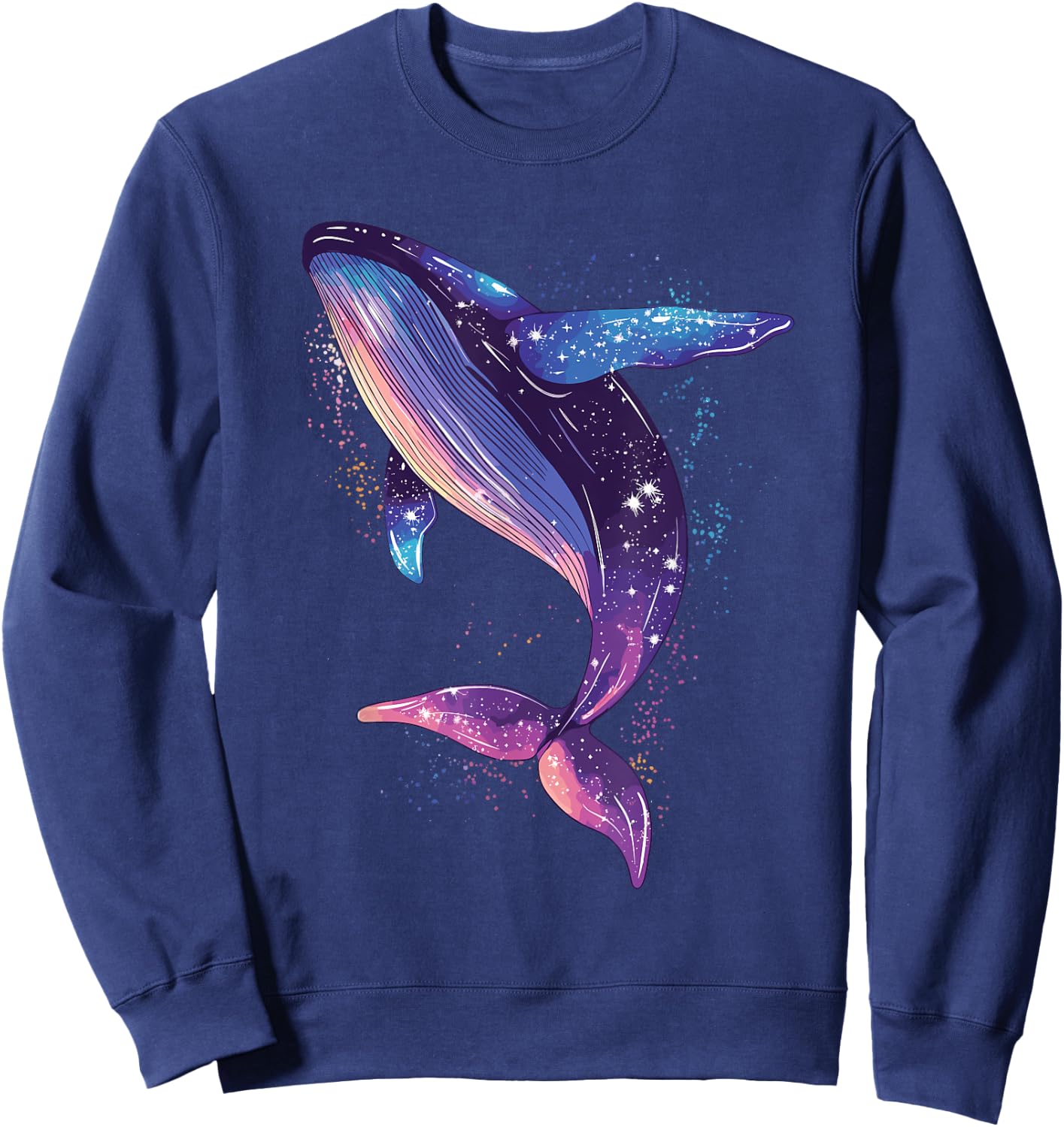 Colorful Whale in the Starry Sky , Black, S Sweatshirt - Sweatshirt | Navy