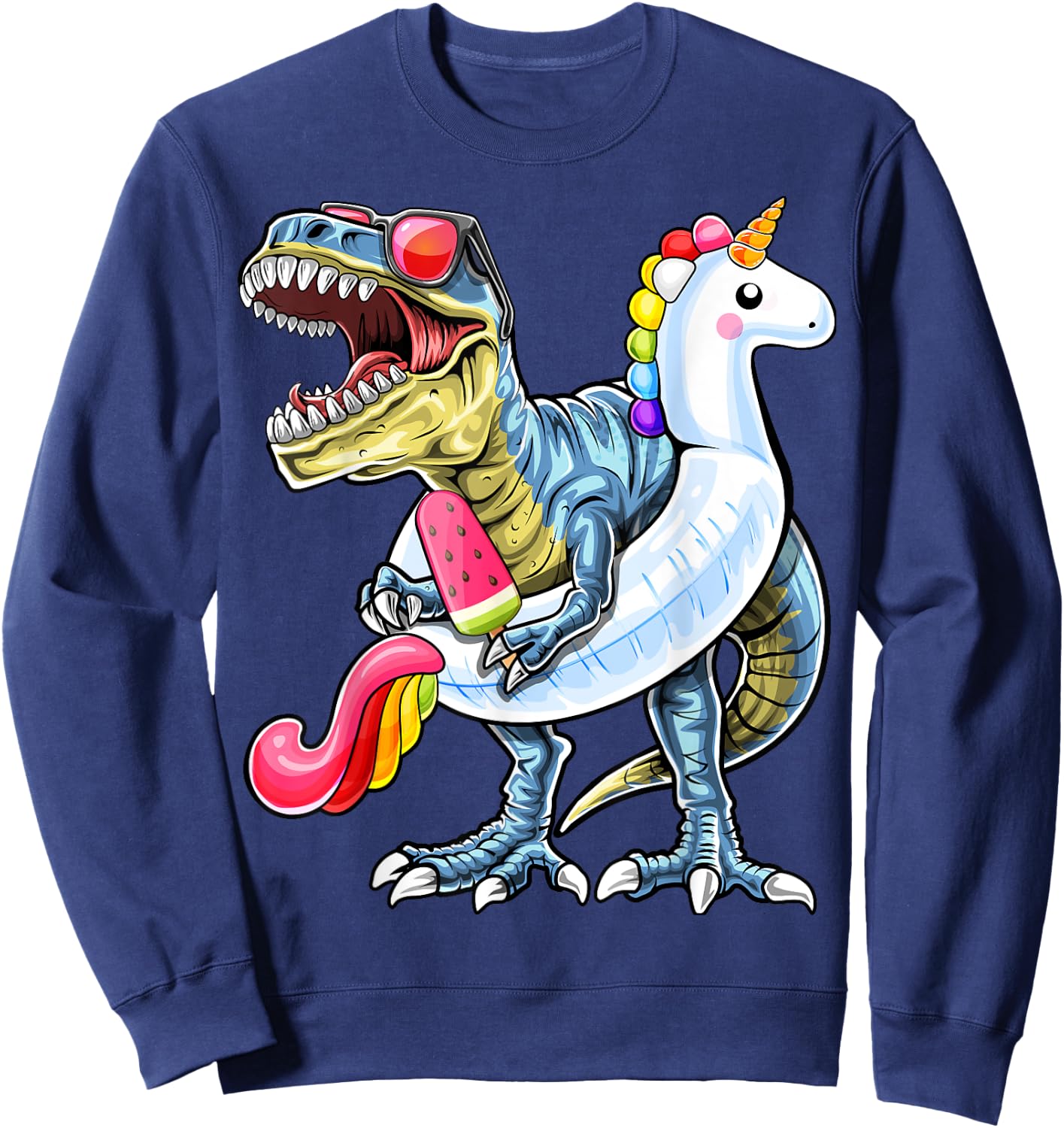 Pool Party T Rex Dinosaur Unicorn Float Summer Shirt Gift Sweatshirt - Sweatshirt | Navy