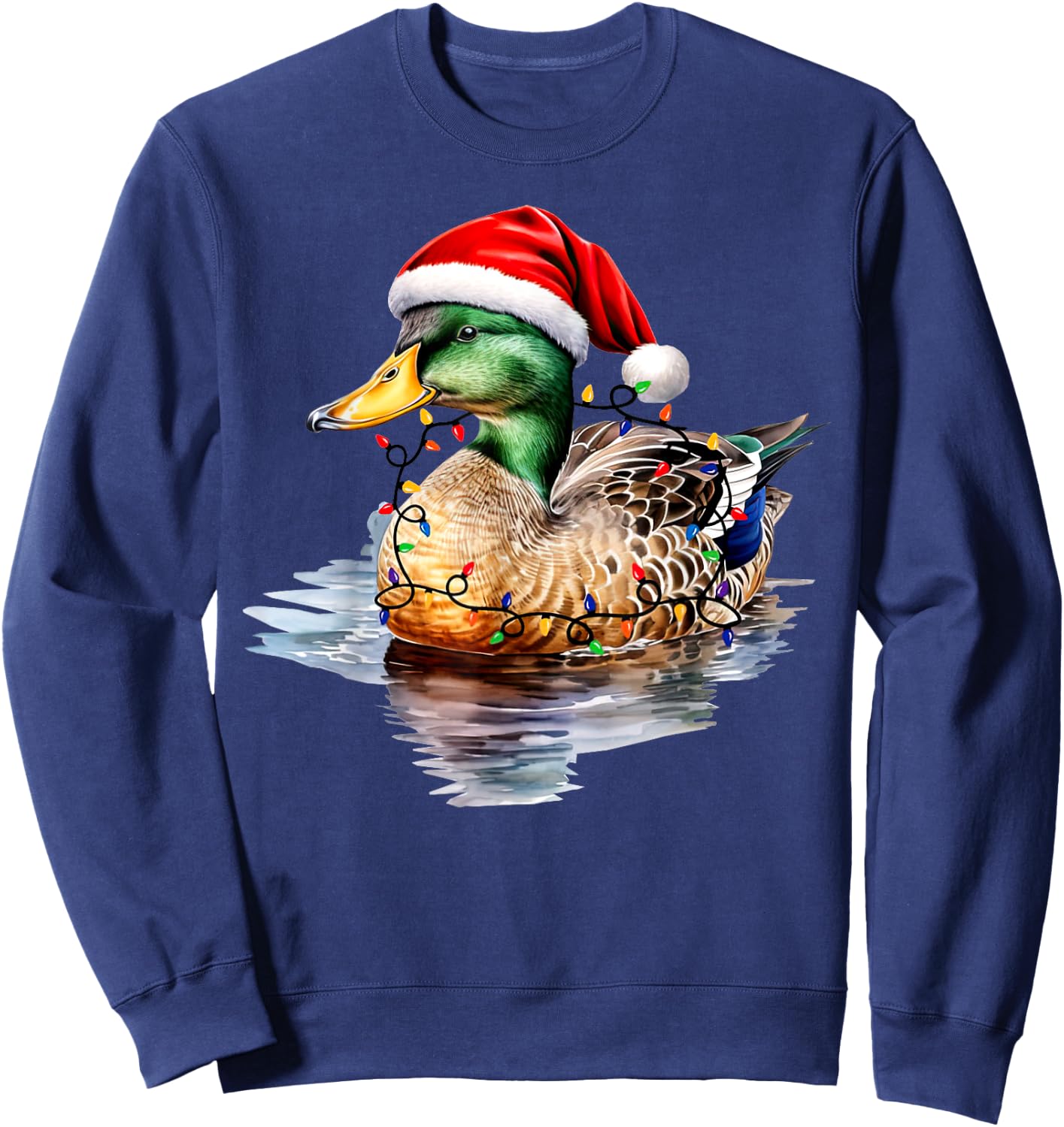 Christmas Duck Hunting Santa Xmas Light Country Mallard Duck Sweatshirt - Sweatshirt | Navy