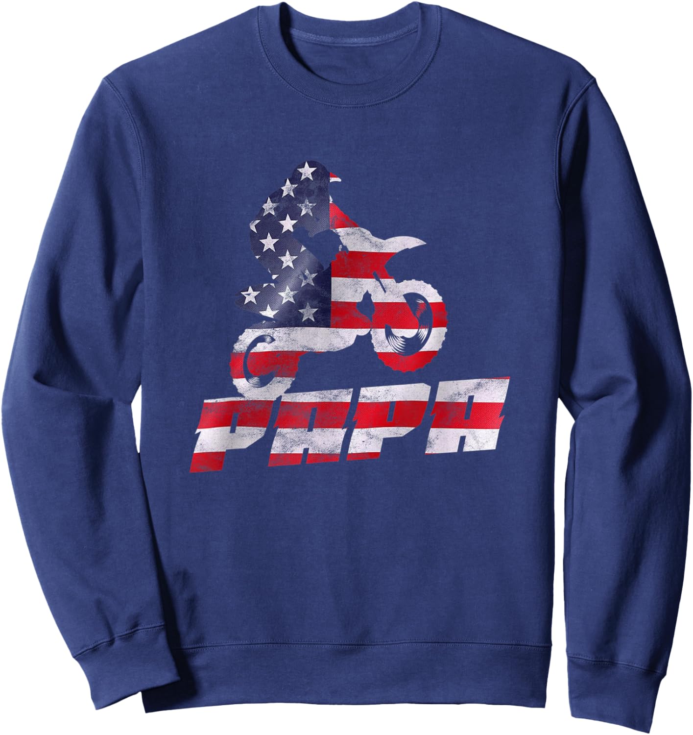 American Flag Motocross Papa Gift Motorbike Dirtbike Father Sweatshirt - Sweatshirt | Navy
