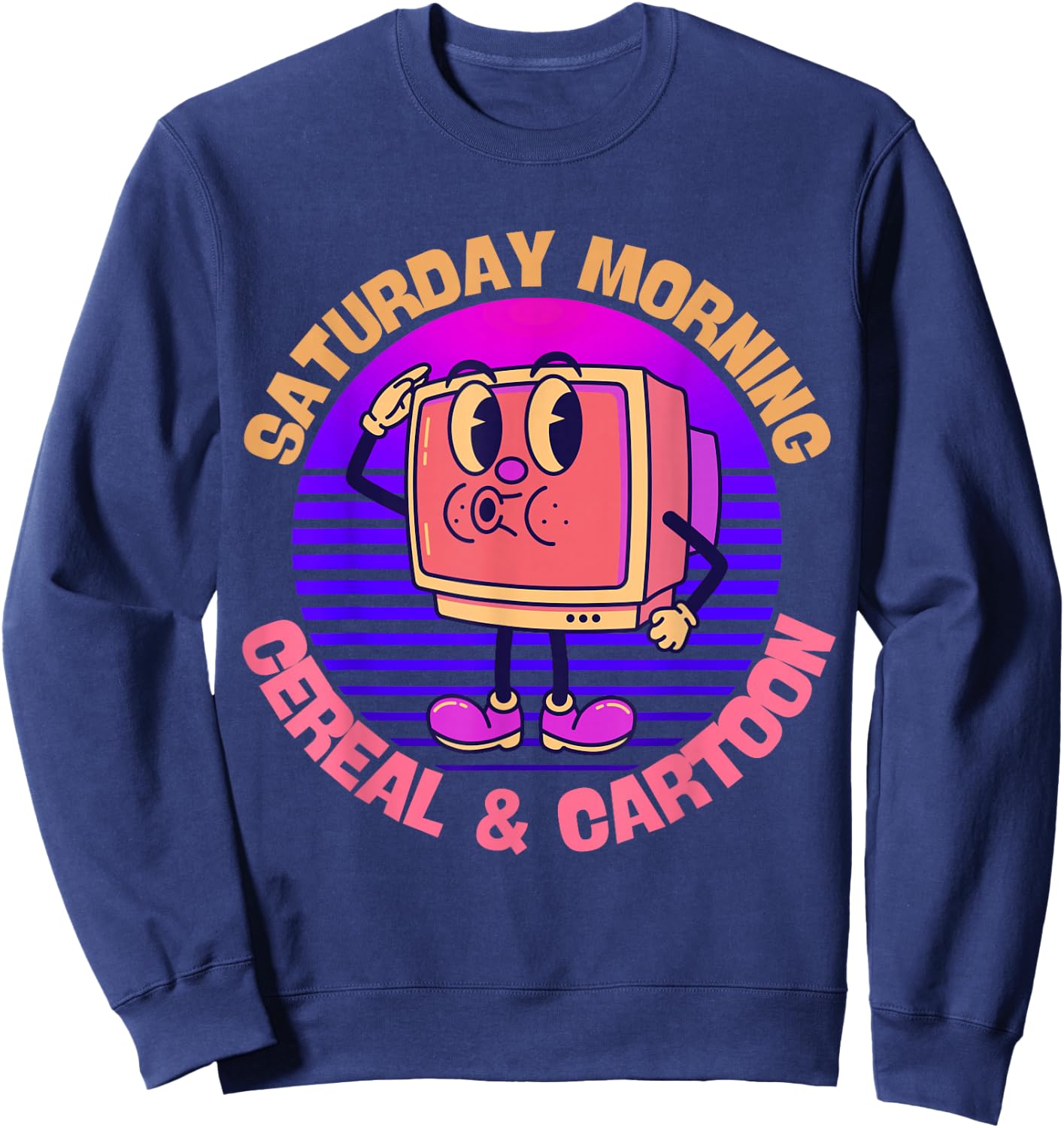 80s 90s Retro Kid Saturday Mornings Cereal And Cartoons Sweatshirt - Sweatshirt | Navy