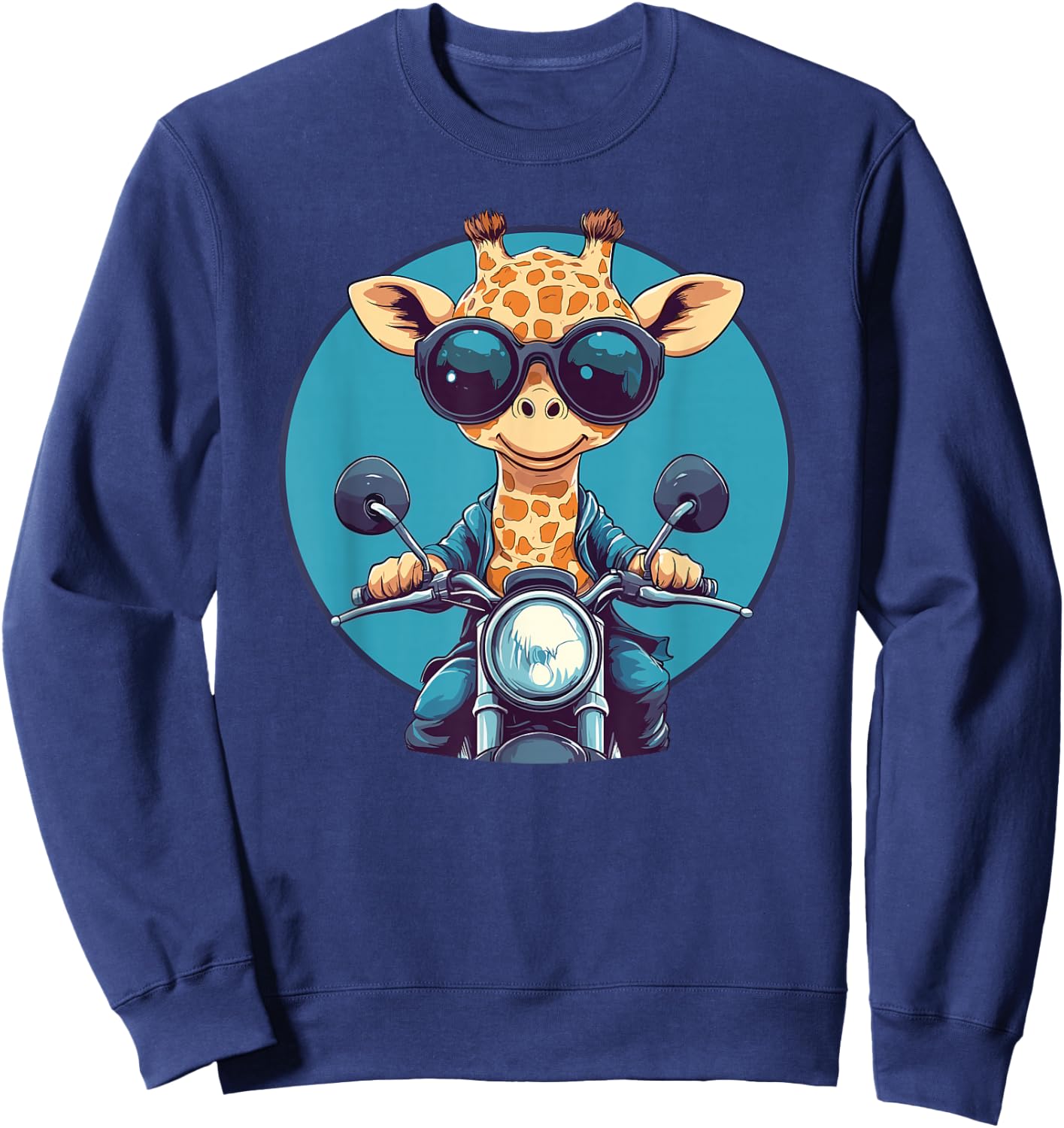 Cool Giraffe On Motorcycle With Sunglasses Sweatshirt - Sweatshirt | Navy