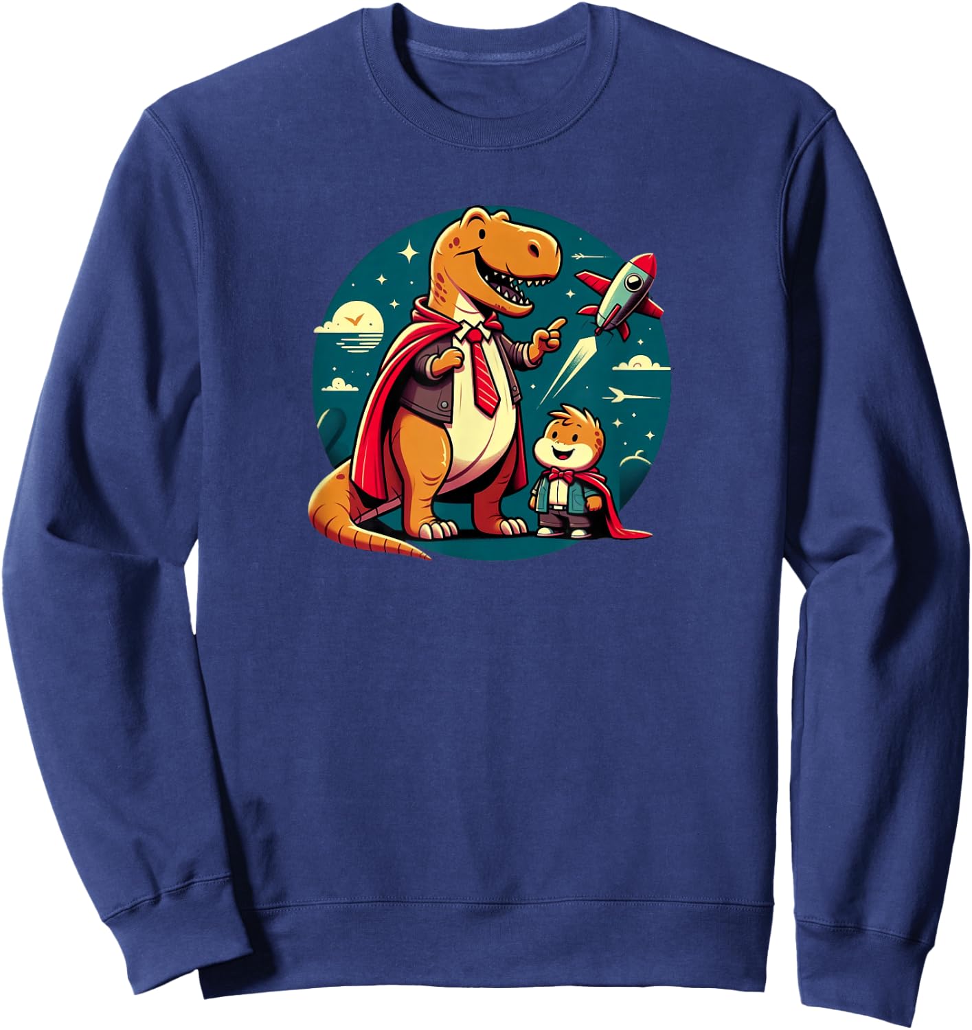 Cute Daddy Dinosaur Son Fathers Day Spaceship Sweatshirt - Sweatshirt | Navy