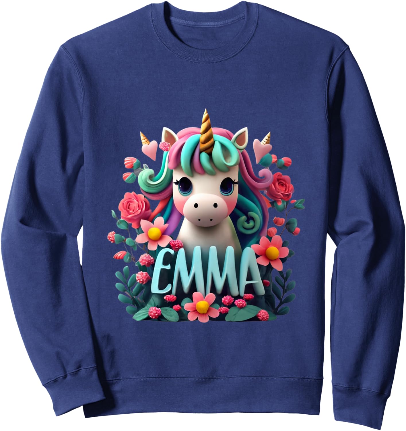 Kids Girls Unicorn for Girls named Emma Sweatshirt - Sweatshirt | Navy