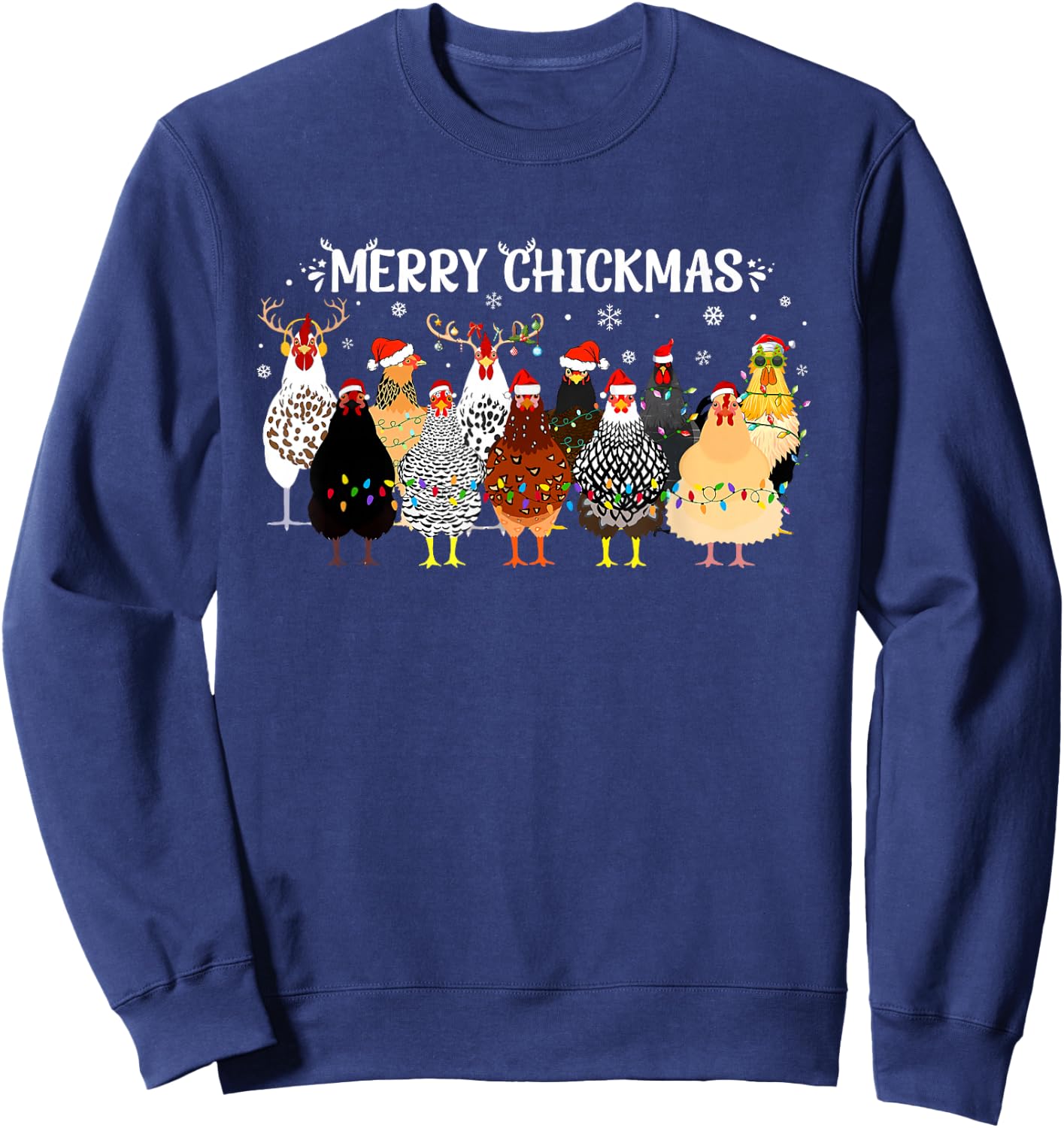 Merry Chickmas Chicken Farmer Santa Hat Xmas Light Women Men Sweatshirt - Sweatshirt | Navy