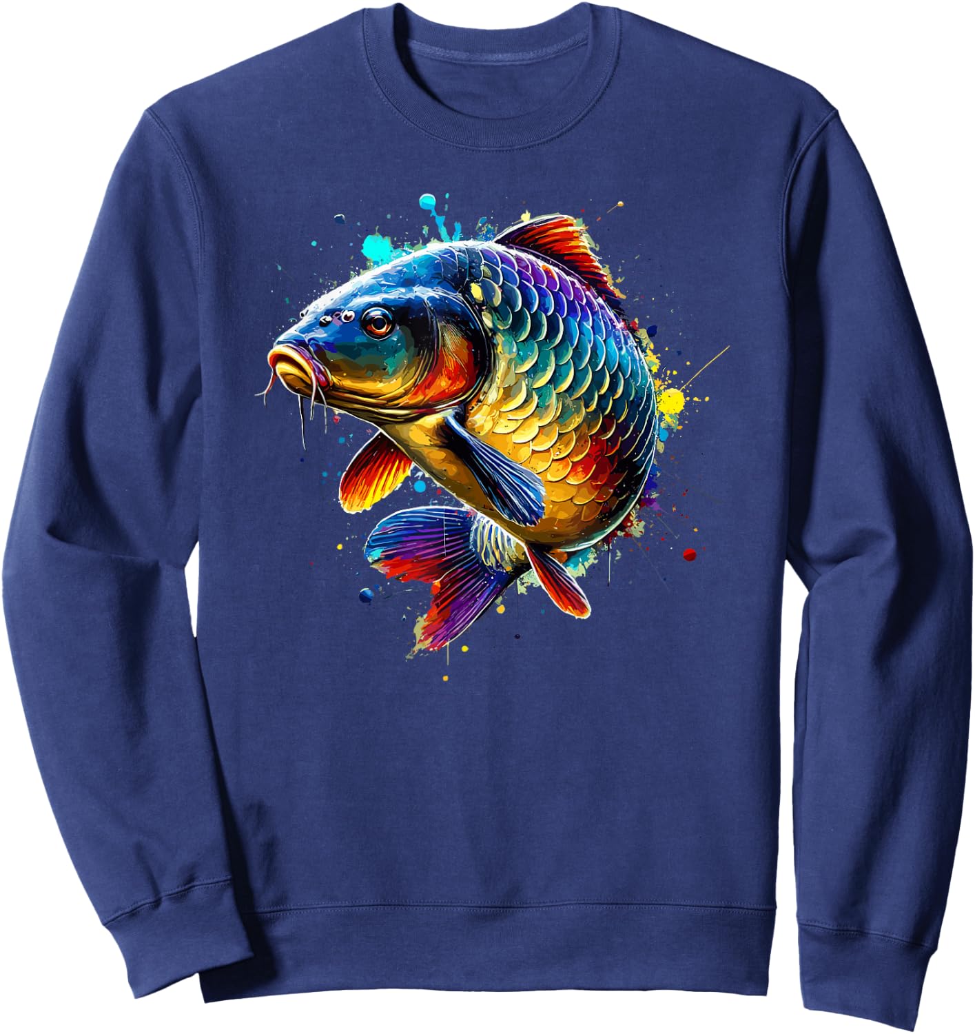 Colorful Splash Art Fishing Carp Fisherman Carps Sweatshirt - Sweatshirt | Navy