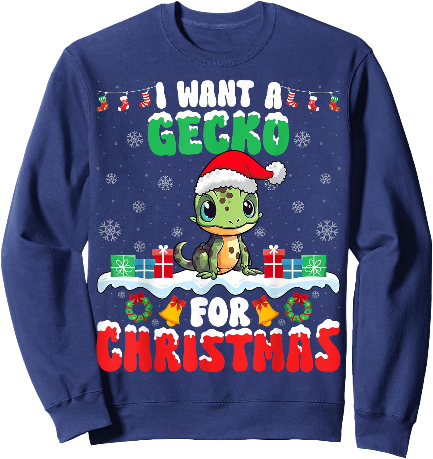 I Want Gecko for Christmas - Reptile Gecko Lover Santa Xmas Sweatshirt - Sweatshirt | Navy