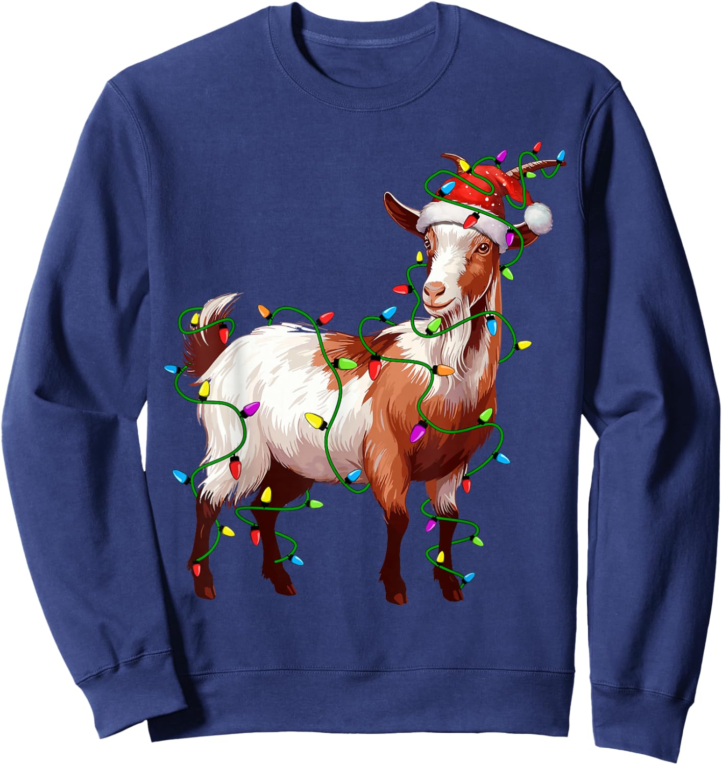 Goat Santa Christmas Tree Lighting Xmas Funny Sweatshirt - Sweatshirt | Navy